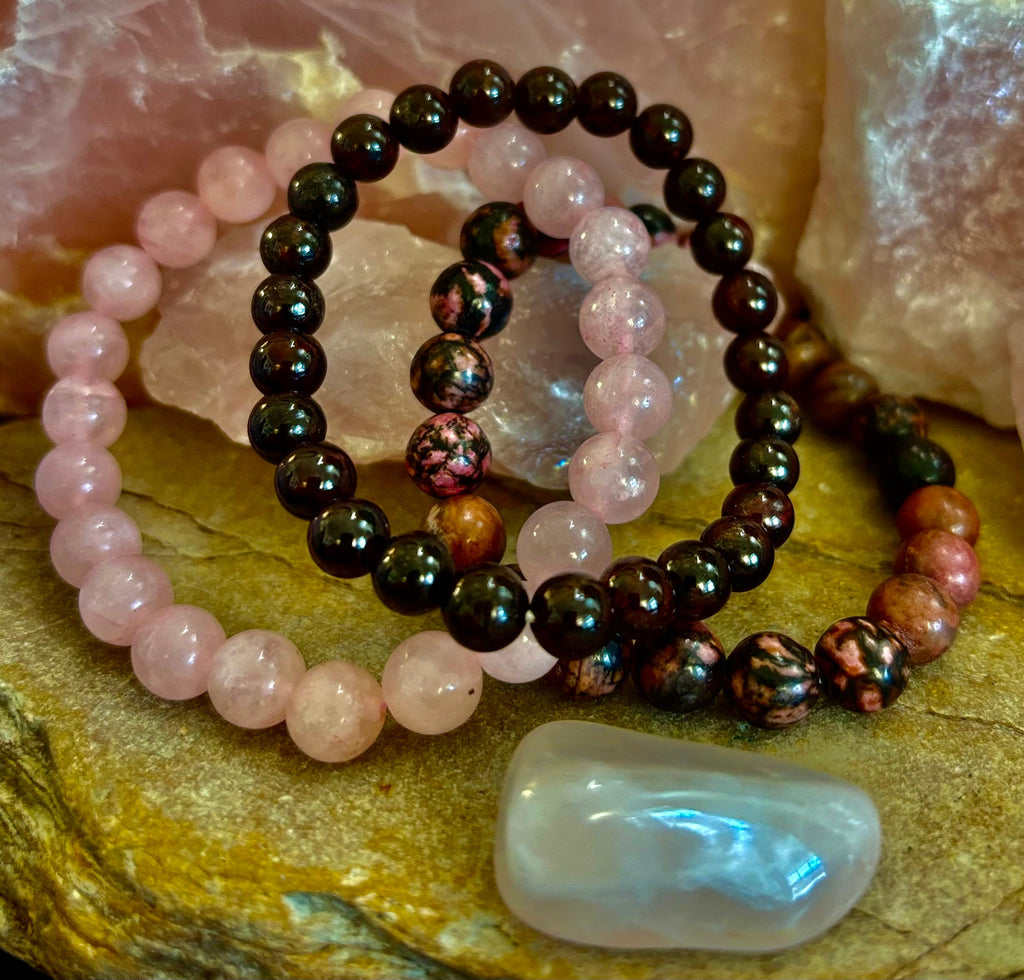 Intentions Bracelet Set – Love (Rose Quartz, Rhodonite & Garnet) | | Wiccan Center