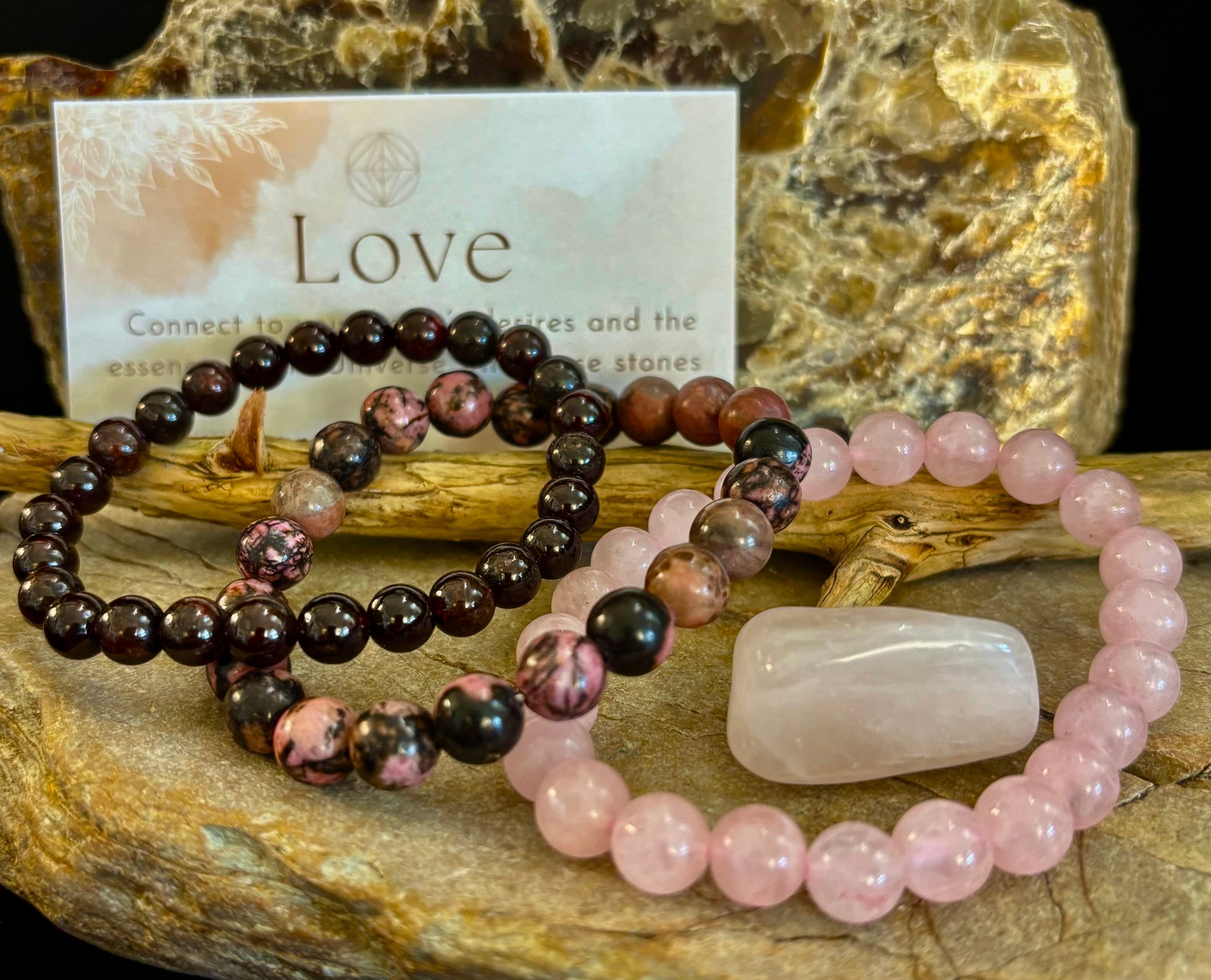 Intentions Bracelet Set – Love (Rose Quartz, Rhodonite & Garnet) | | Wiccan Center