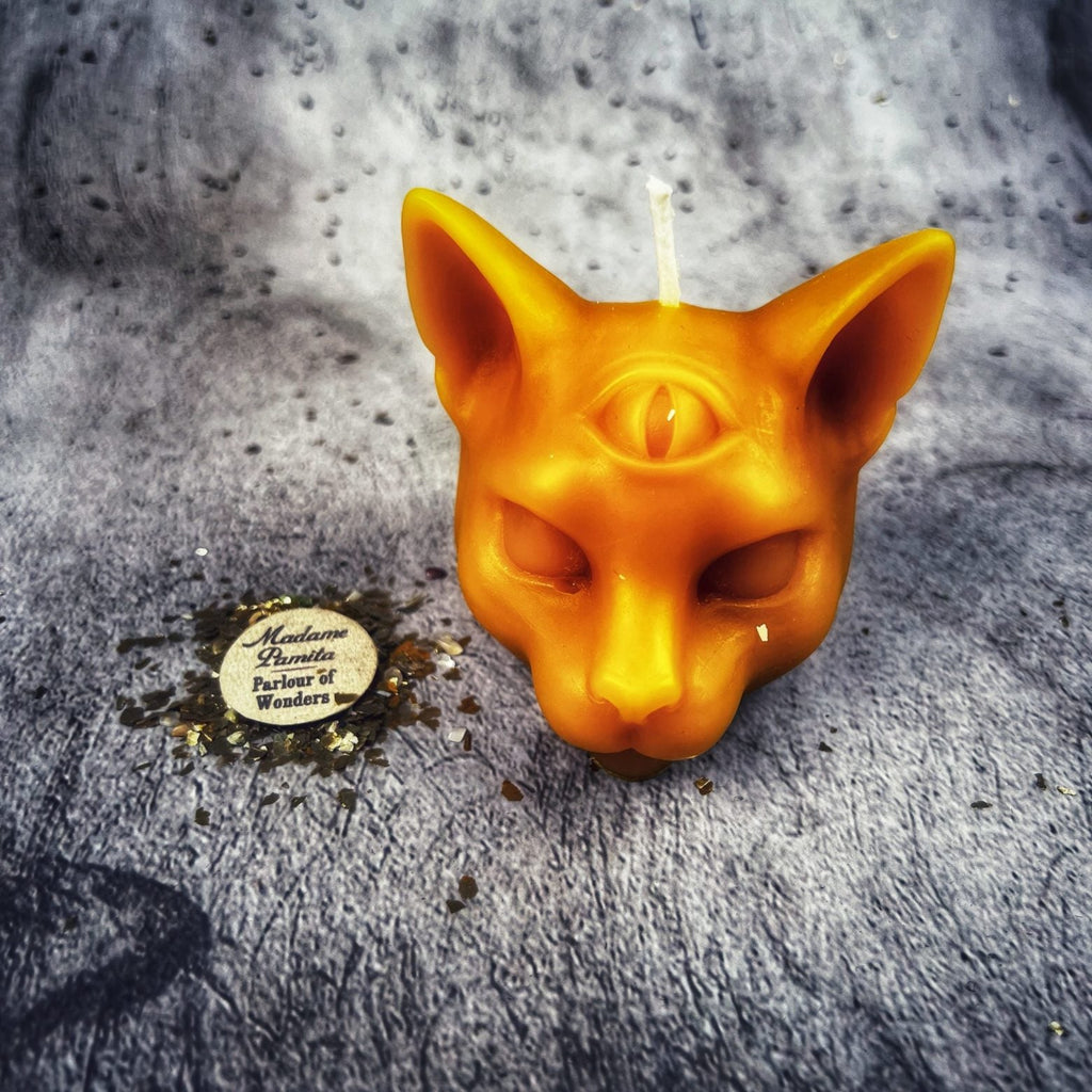 Beeswax Psychic Cat Spell Candle - Intuition & Clairvoyance Magic | Beeswax Candle | Wiccan Center