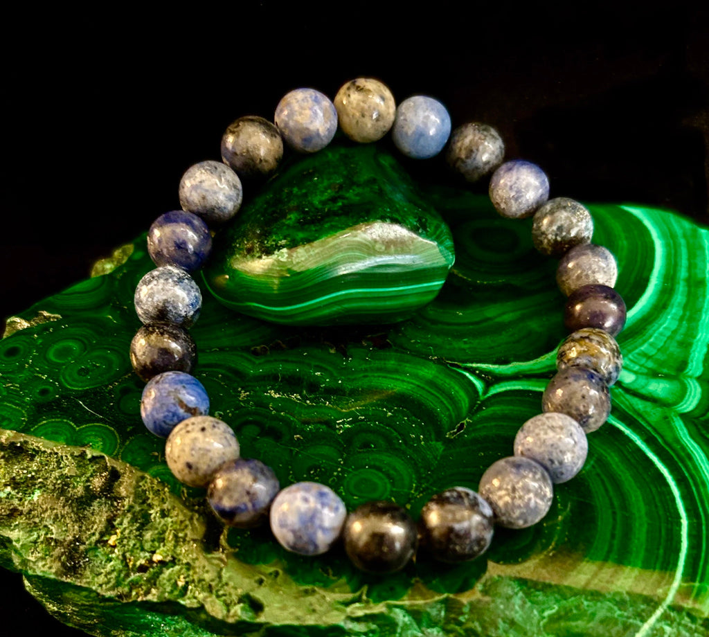 Dumortierite Natural Stone Bracelet | 8mm Blue Gemstone Beads for Focus & Inner Strength (Small to Medium Wrists) | | Wiccan Center