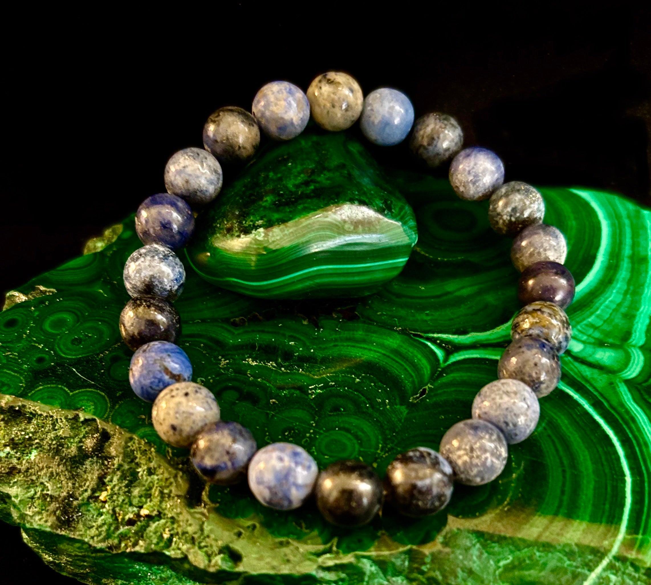 Dumortierite Natural Stone Bracelet | 8mm Blue Gemstone Beads for Focus & Inner Strength (Small to Medium Wrists) | | Wiccan Center