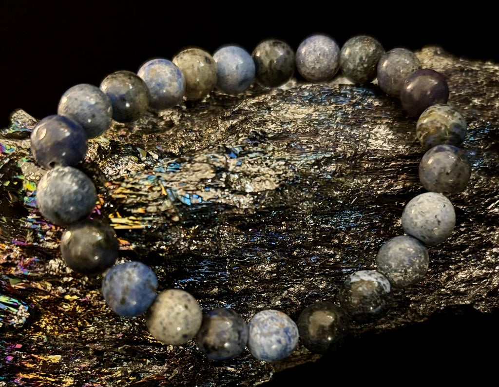Dumortierite Natural Stone Bracelet | 8mm Blue Gemstone Beads for Focus & Inner Strength (Small to Medium Wrists) | | Wiccan Center