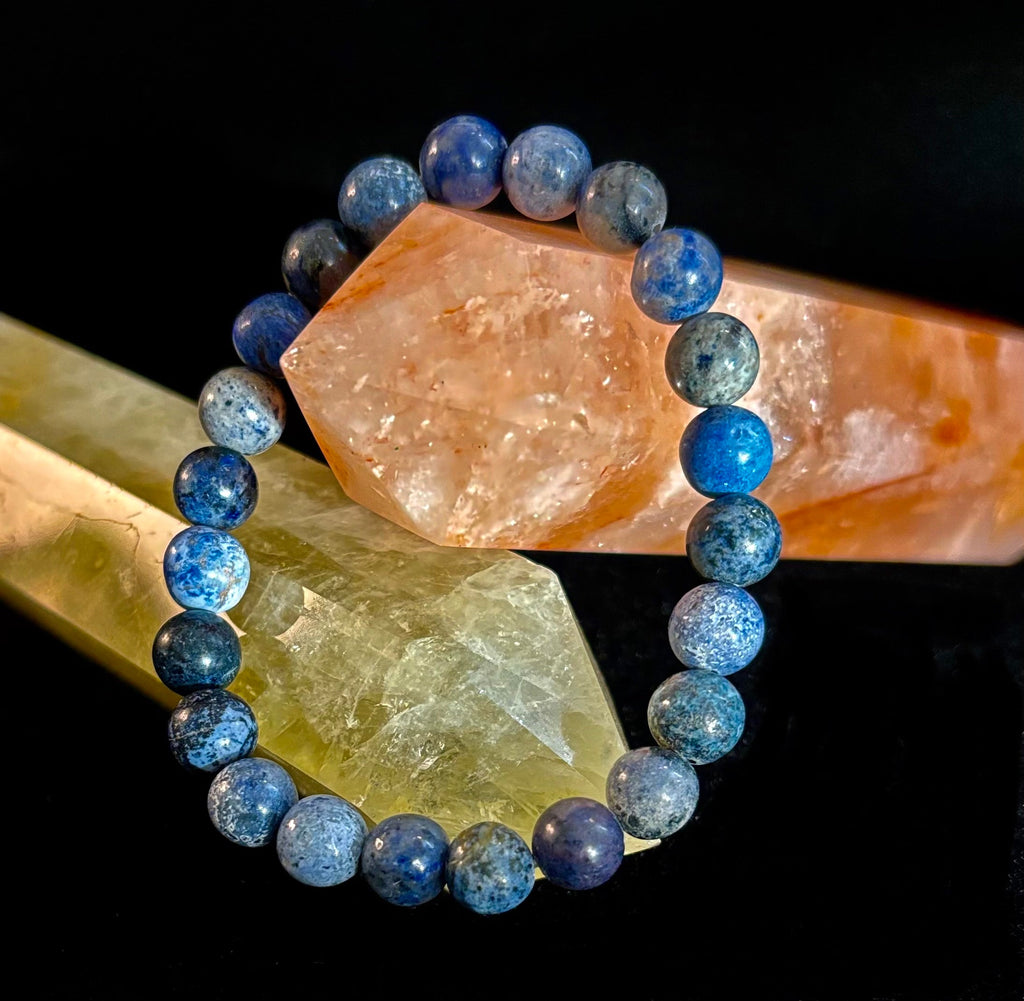 Dumortierite Natural Stone Bracelet | 8mm Blue Gemstone Beads for Focus & Inner Strength (Small to Medium Wrists) | | Wiccan Center
