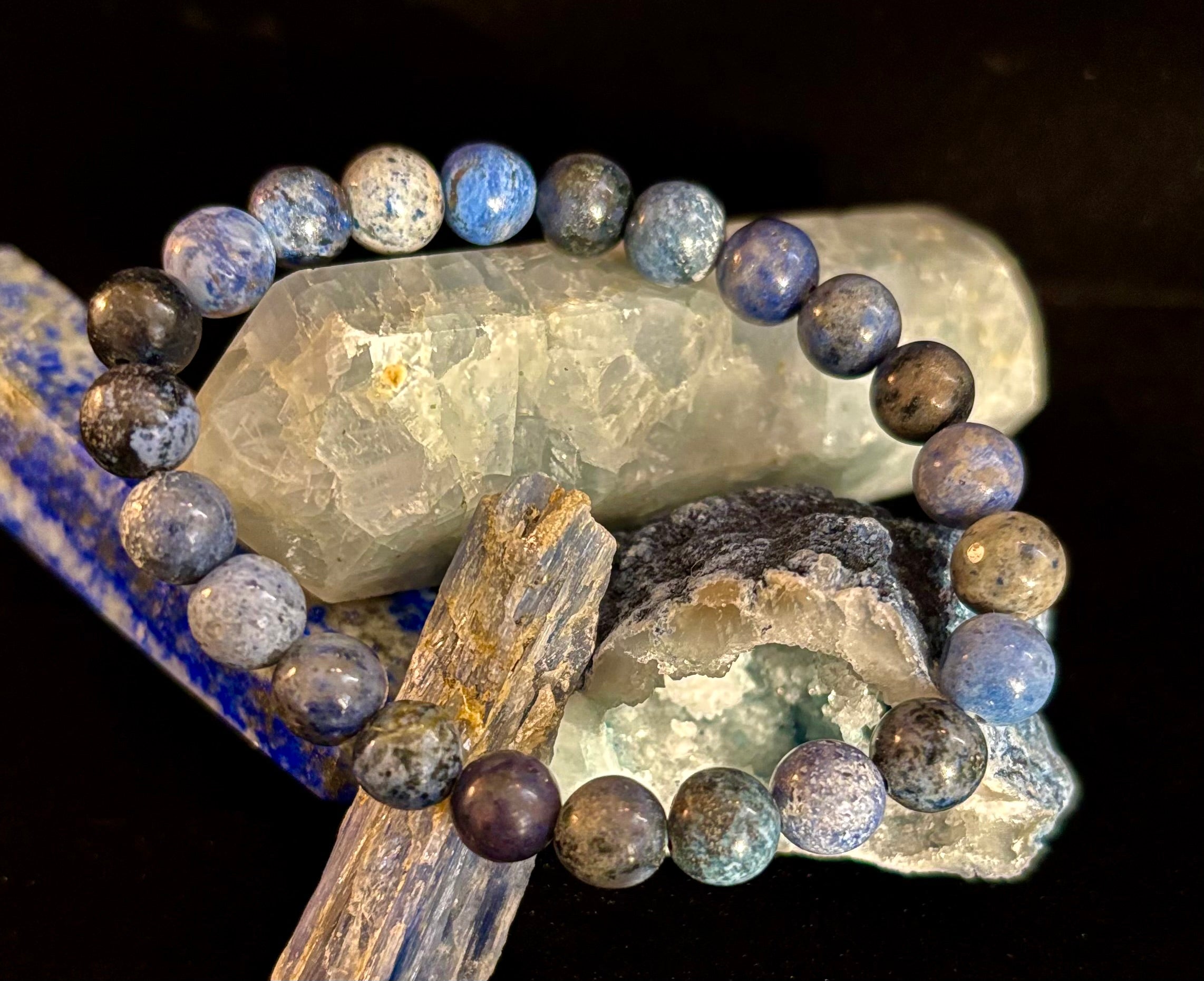 Dumortierite Natural Stone Bracelet | 8mm Blue Gemstone Beads for Focus & Inner Strength (Small to Medium Wrists) | | Wiccan Center