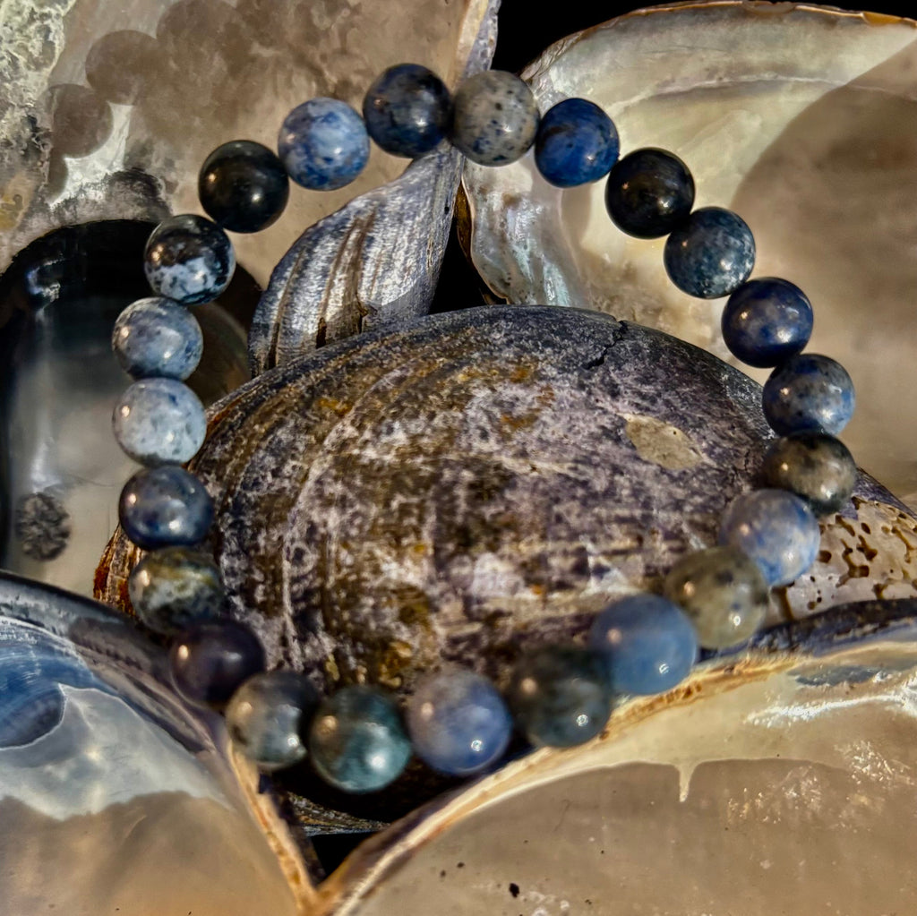 Dumortierite Natural Stone Bracelet | 8mm Blue Gemstone Beads for Focus & Inner Strength (Small to Medium Wrists) | | Wiccan Center