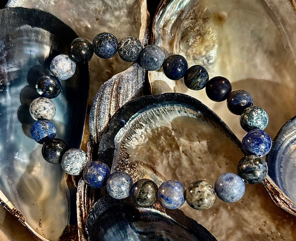 Dumortierite Natural Stone Bracelet | 8mm Blue Gemstone Beads for Focus & Inner Strength (Small to Medium Wrists) | | Wiccan Center