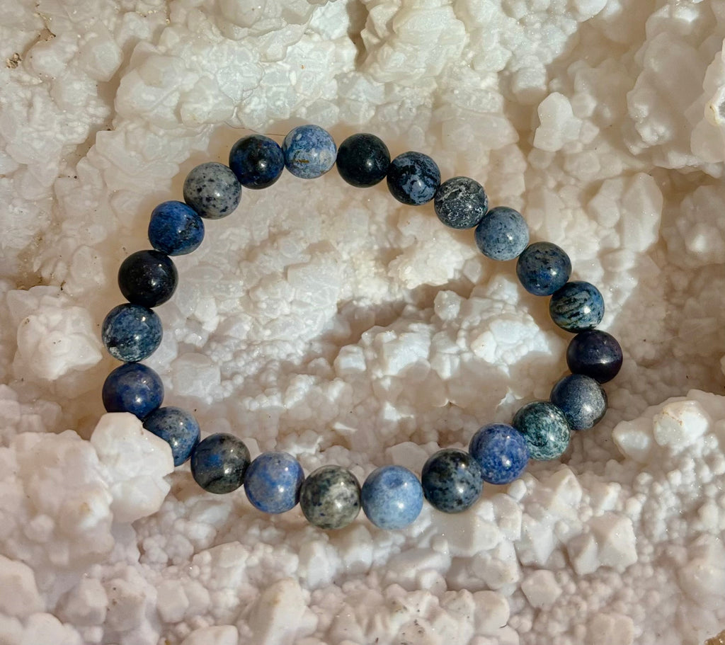 Dumortierite Natural Stone Bracelet | 8mm Blue Gemstone Beads for Focus & Inner Strength (Small to Medium Wrists) | | Wiccan Center