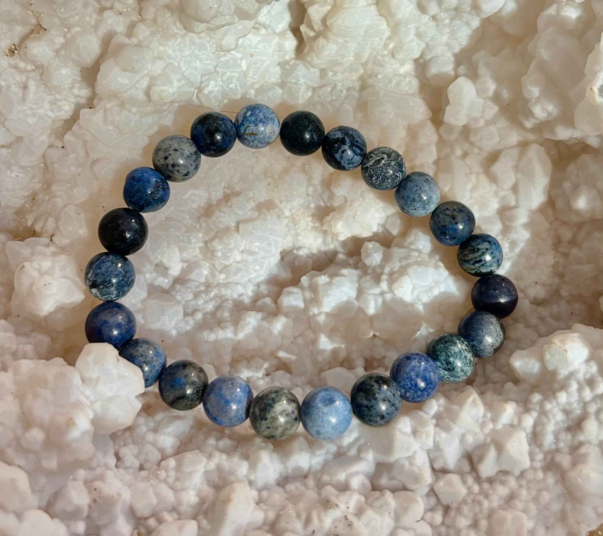 Dumortierite Natural Stone Bracelet | 8mm Blue Gemstone Beads for Focus & Inner Strength (Small to Medium Wrists) | | Wiccan Center