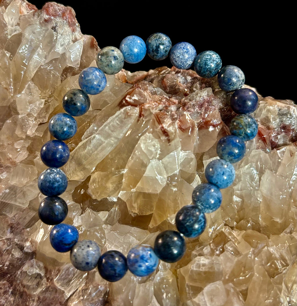 Dumortierite Natural Stone Bracelet | 8mm Blue Gemstone Beads for Focus & Inner Strength (Small to Medium Wrists) | | Wiccan Center