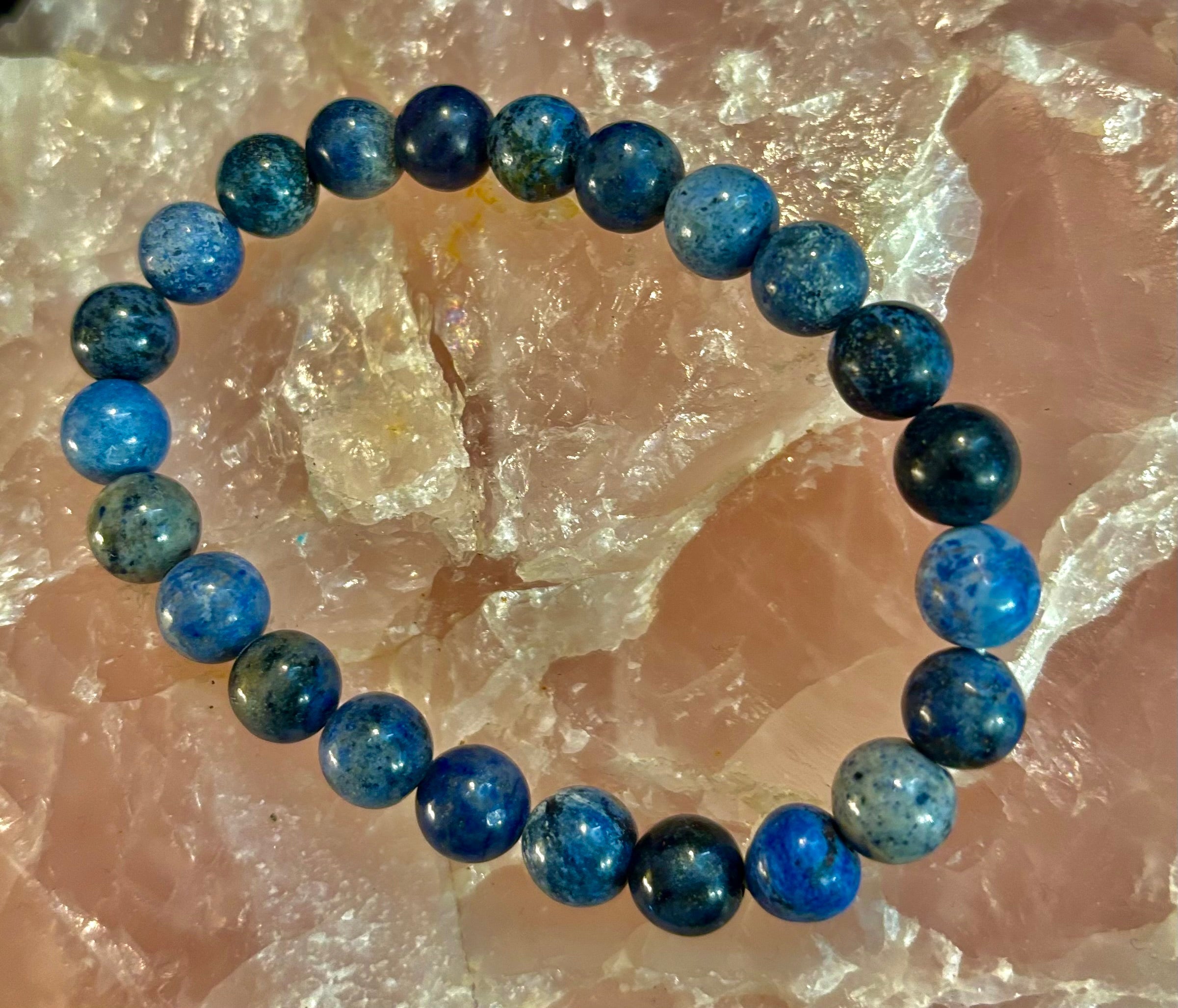 Dumortierite Natural Stone Bracelet | 8mm Blue Gemstone Beads for Focus & Inner Strength (Small to Medium Wrists) | | Wiccan Center