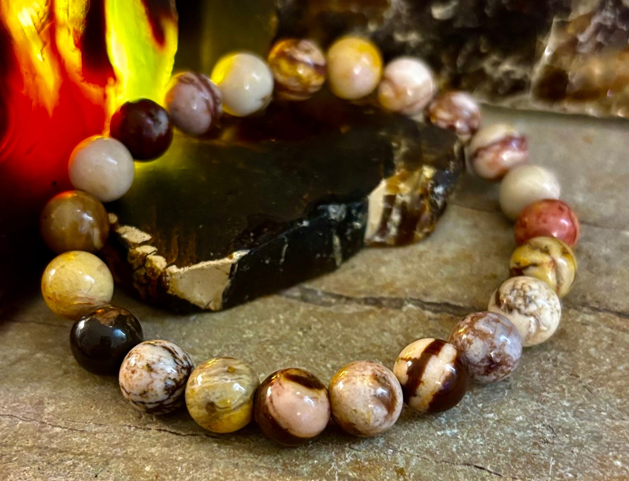 Peanut Jasper Natural Stone Bracelet | 8 mm Grounding Beads for Strength & Stability (Small to Medium Wrists) | | Wiccan Center