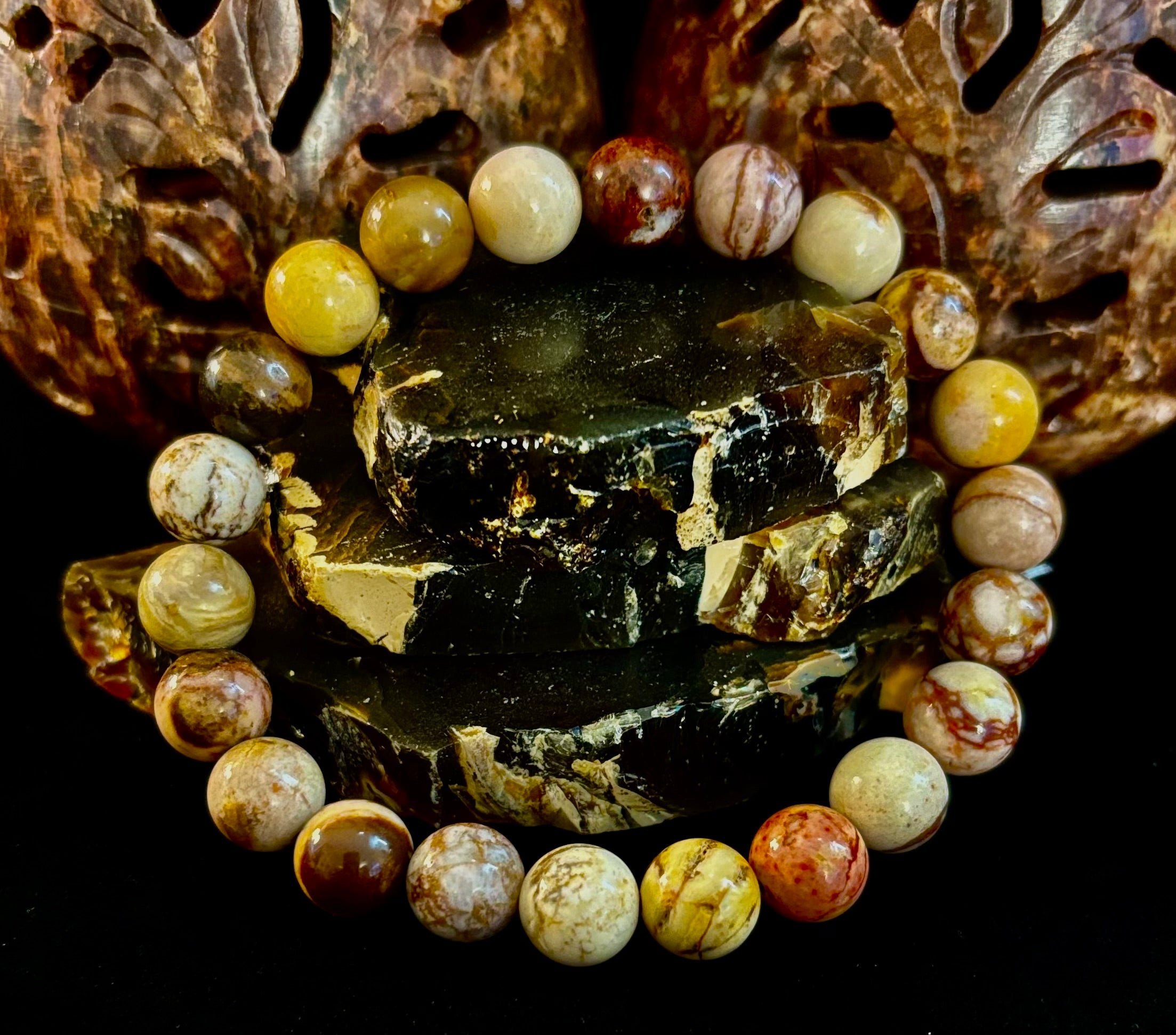 Peanut Jasper Natural Stone Bracelet | 8 mm Grounding Beads for Strength & Stability (Small to Medium Wrists) | | Wiccan Center