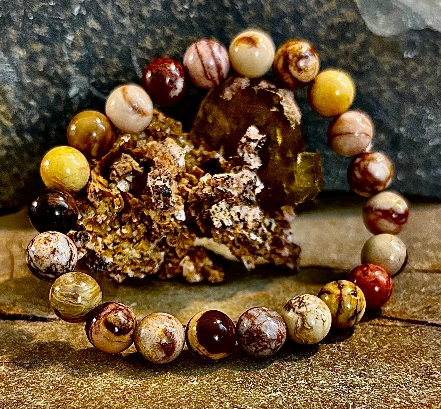Peanut Jasper Natural Stone Bracelet | 8 mm Grounding Beads for Strength & Stability (Small to Medium Wrists) | | Wiccan Center