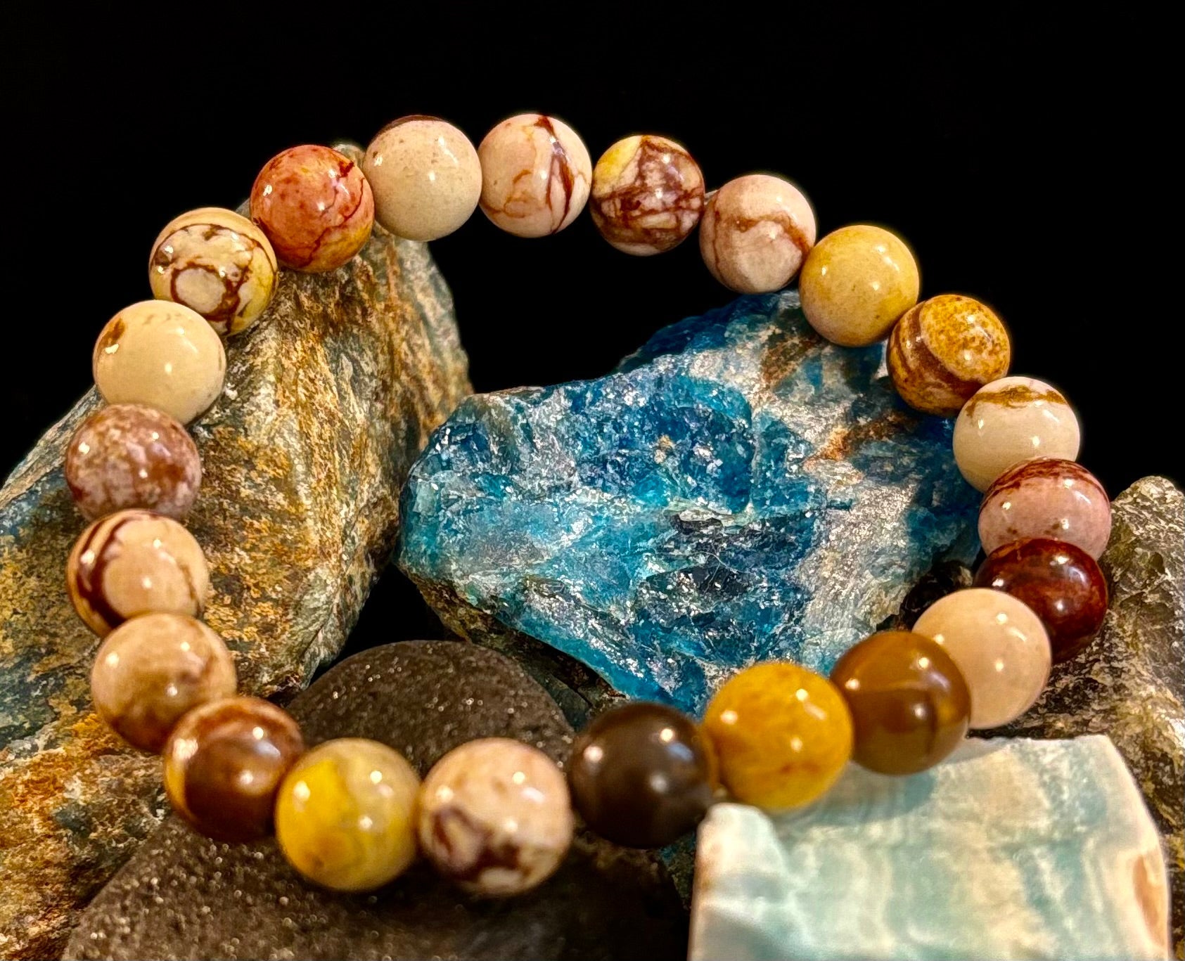Peanut Jasper Natural Stone Bracelet | 8 mm Grounding Beads for Strength & Stability (Small to Medium Wrists) | | Wiccan Center