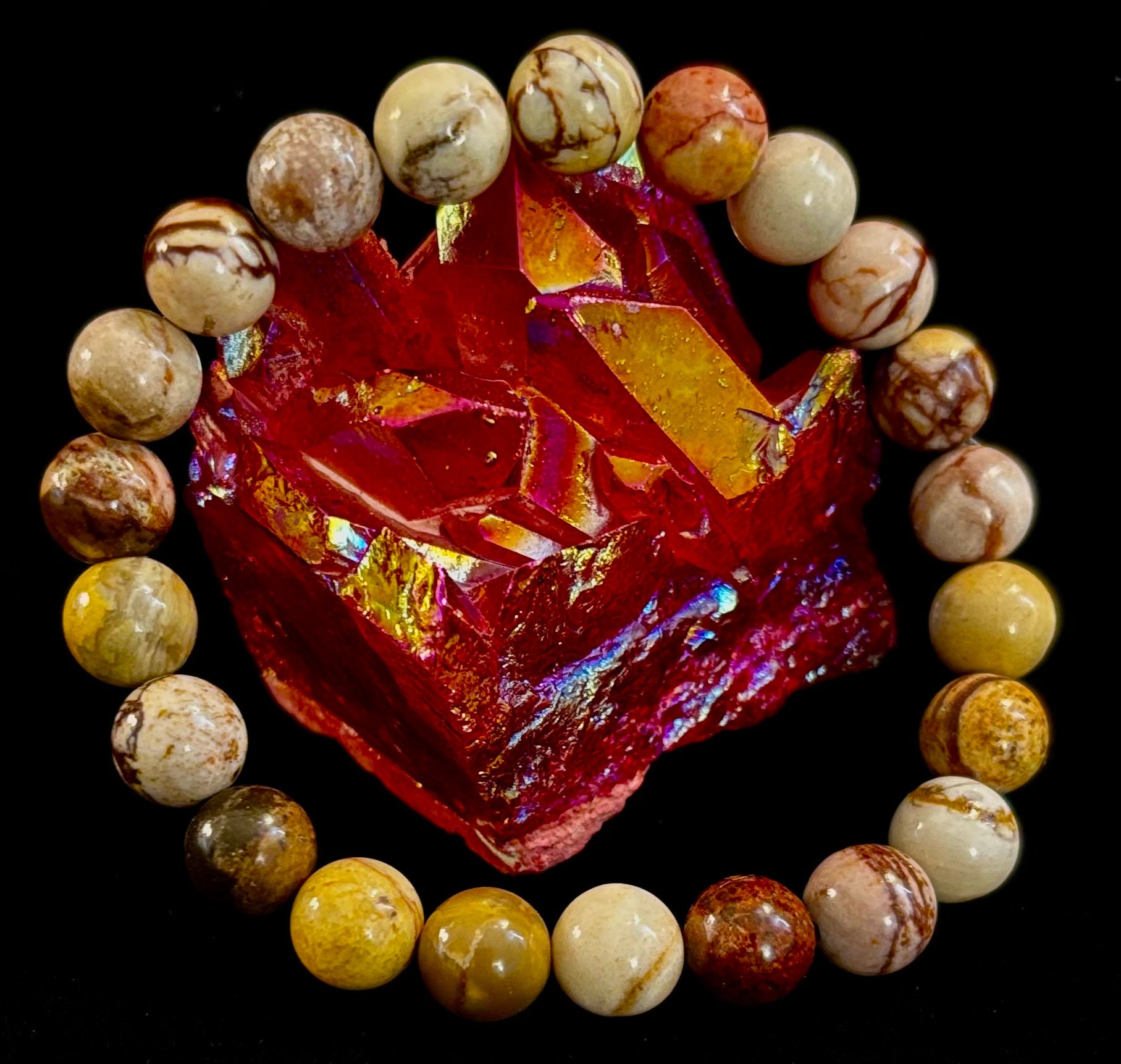 Peanut Jasper Natural Stone Bracelet | 8 mm Grounding Beads for Strength & Stability (Small to Medium Wrists) | | Wiccan Center