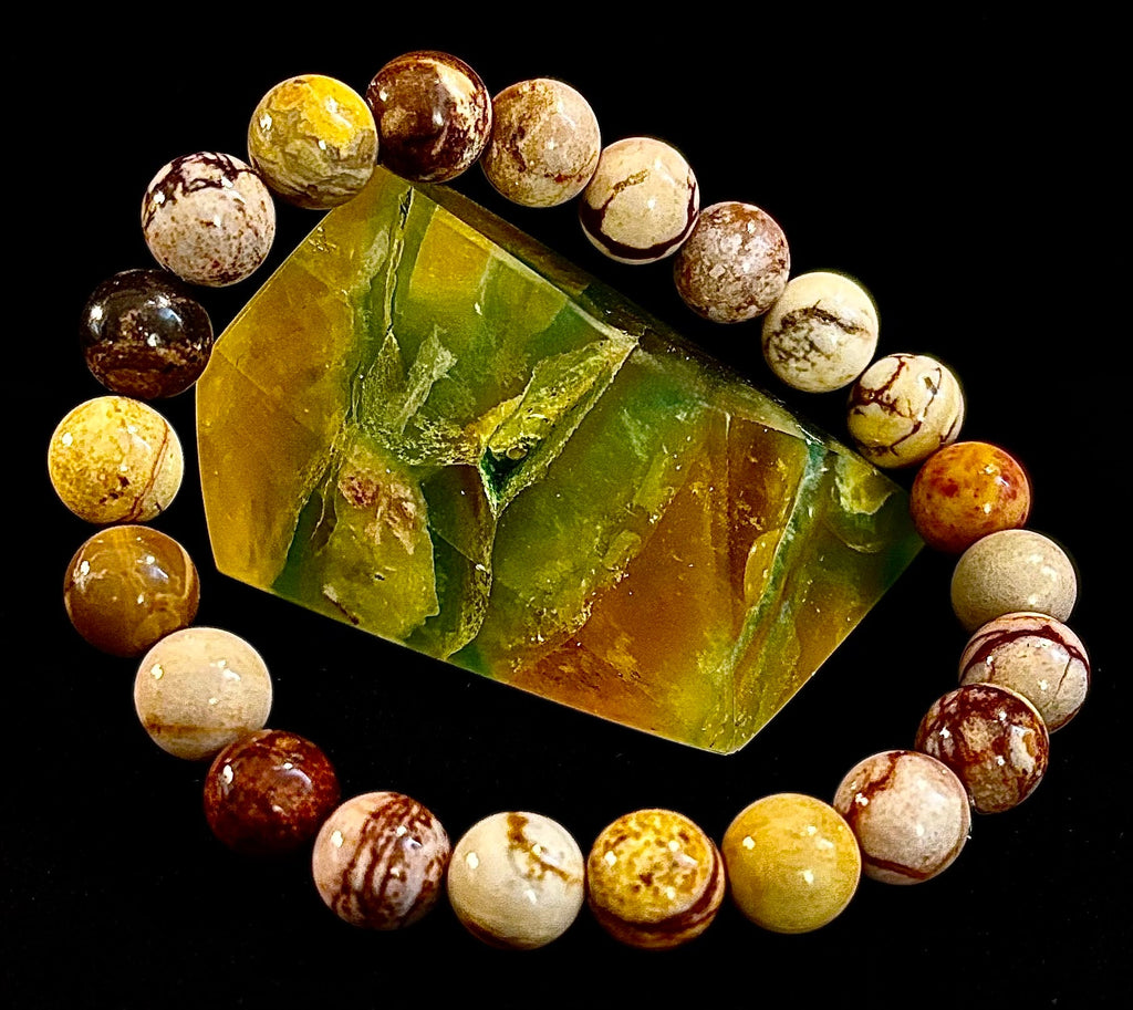 Peanut Jasper Natural Stone Bracelet | 8 mm Grounding Beads for Strength & Stability (Small to Medium Wrists) | | Wiccan Center