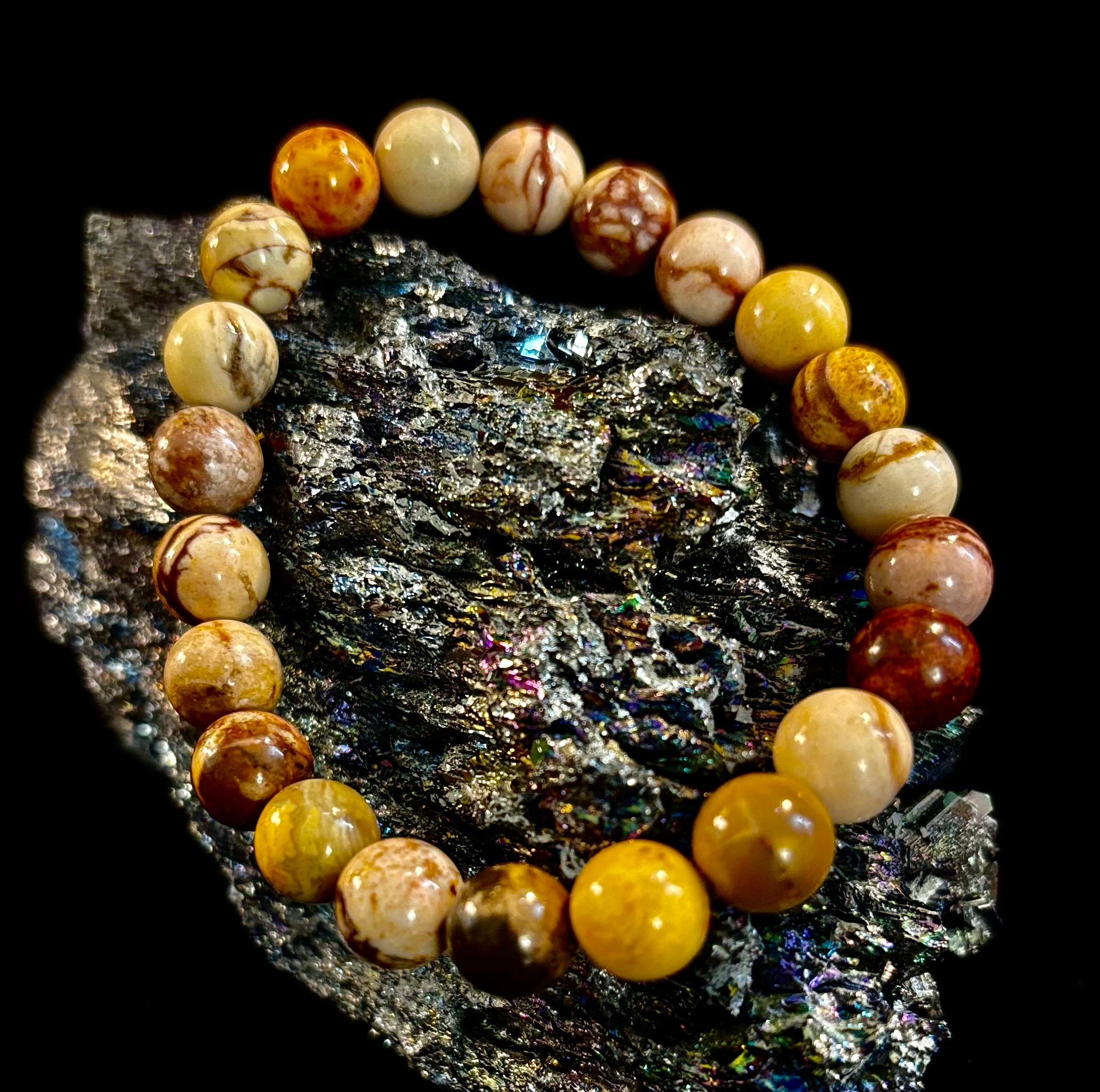Peanut Jasper Natural Stone Bracelet | 8 mm Grounding Beads for Strength & Stability (Small to Medium Wrists) | | Wiccan Center