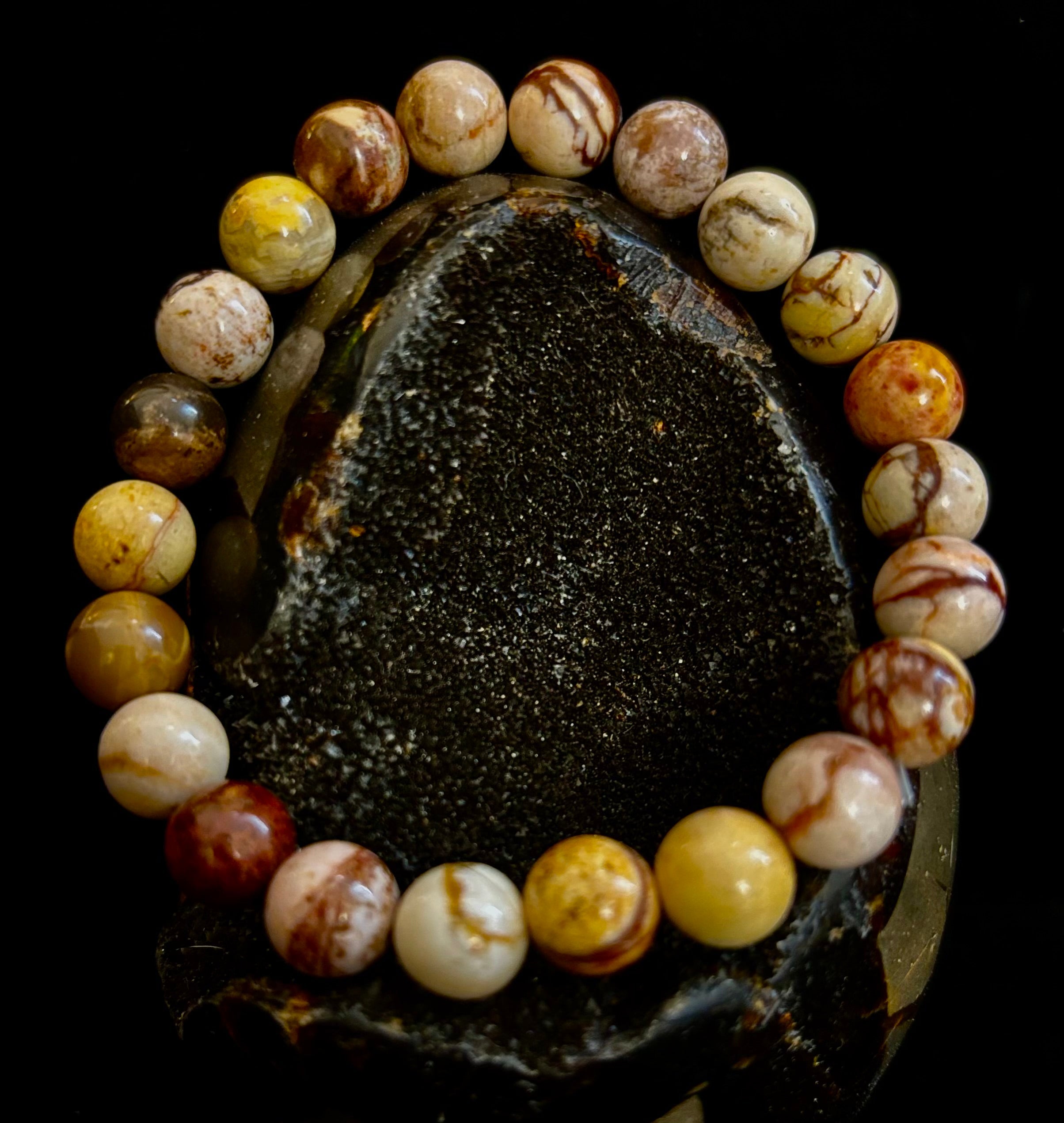 Peanut Jasper Natural Stone Bracelet | 8 mm Grounding Beads for Strength & Stability (Small to Medium Wrists) | | Wiccan Center