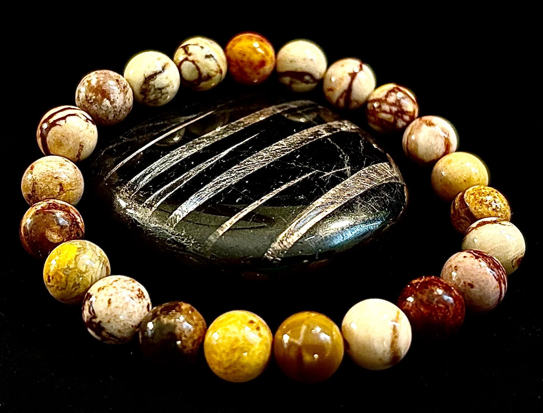 Peanut Jasper Natural Stone Bracelet | 8 mm Grounding Beads for Strength & Stability (Small to Medium Wrists) | | Wiccan Center