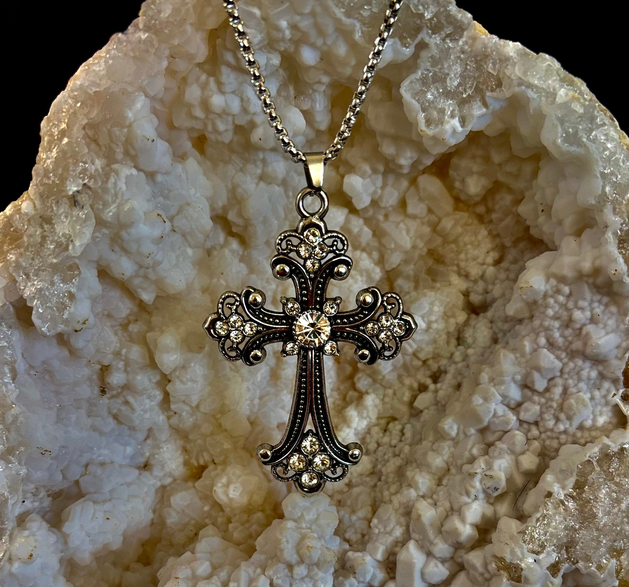 Our Lady of Guadalupe Vintage Cross Necklace — Silver Tone Catholic Pendant — Inspired by Puerto Vallarta Mexico — Sacred Protection Jewelry | | Wiccan Center