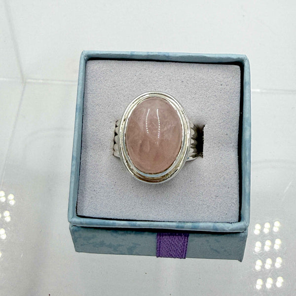 Sterling Silver Pave Banded Oval Rose Quartz - Size 7 - Loving, Soothing & Heart Opening | Rings | Wiccan Center