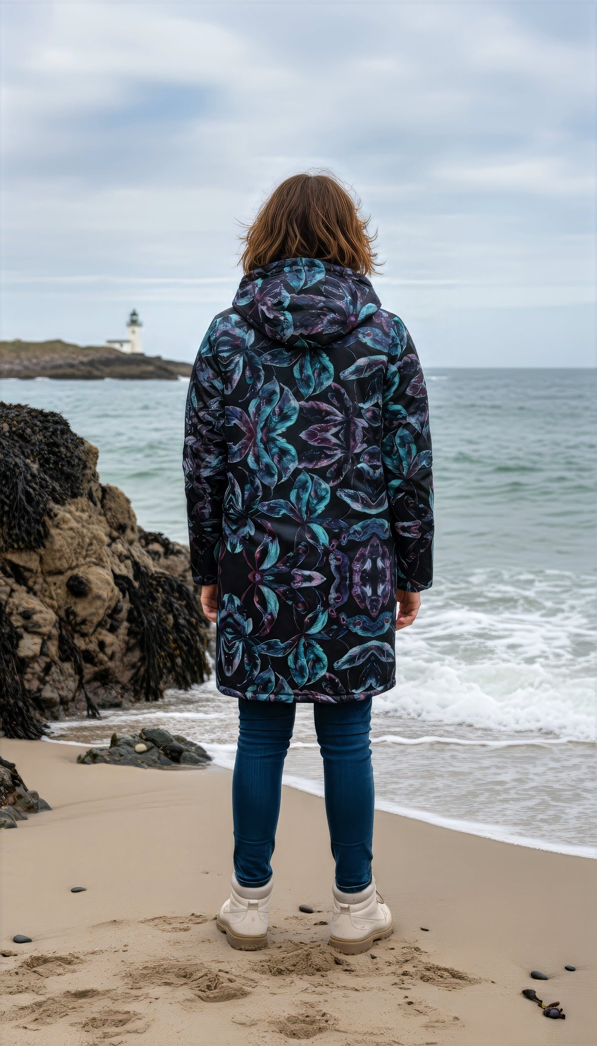Dark Tropics Cuddle Coat | Unisex Minky Sherpa Lined Coat with Hood, Zipper and Pockets | Women and Mens Festival Coat | Mountain Fashion | Zipper Cloak - AOP | Wiccan Center