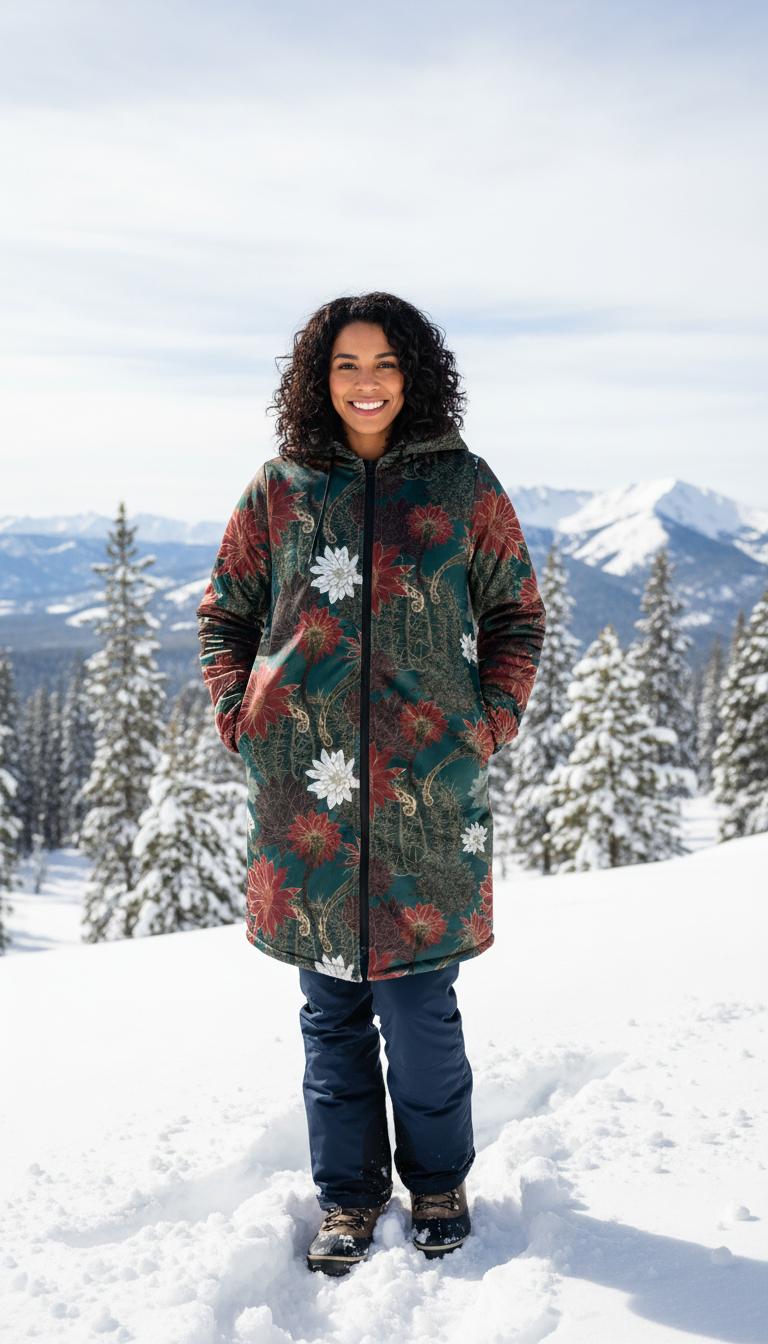 Desert Flowers Carpet Cuddle Coat | Green Red | Unisex Minky Sherpa Lined Coat with Hood, Zipper and Pockets | Women and Mens Festival Coat | Mountain Fashion | Zipper Cloak - AOP | Wiccan Center