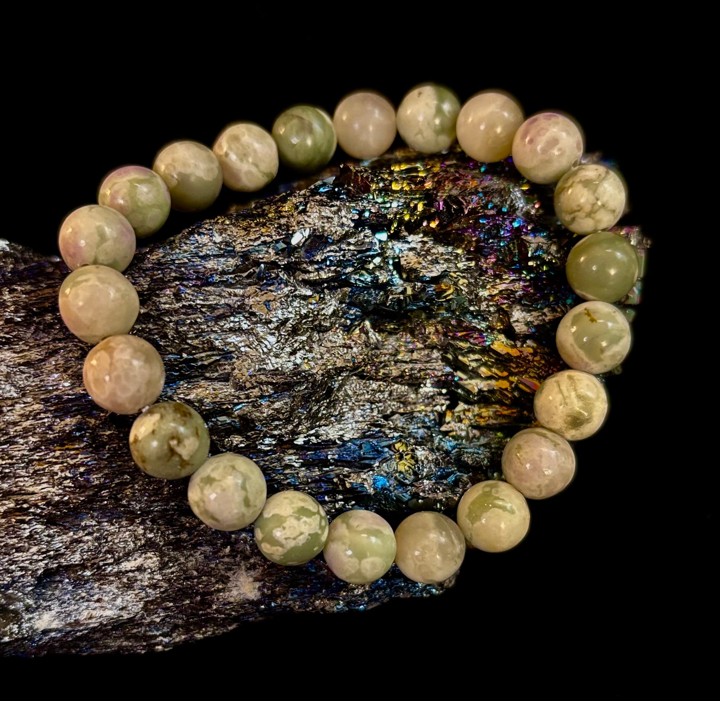 Peace Jade Healing Bracelet – 8mm Calming Stone for Medium Wrists | | Wiccan Center