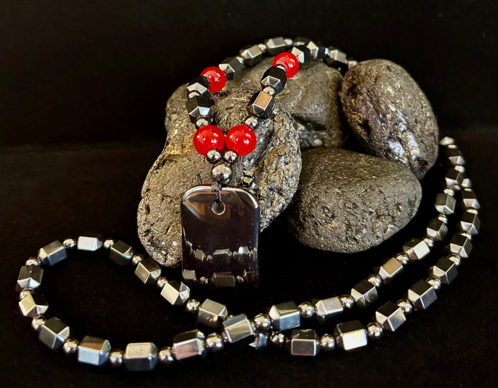 Hero Shield Magnetic Hematite Necklace – Red Power Beads + Dog Tag Pendant (Unisex Protection Jewelry) | | Wiccan Center