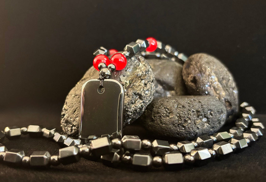 Hero Shield Magnetic Hematite Necklace – Red Power Beads + Dog Tag Pendant (Unisex Protection Jewelry) | | Wiccan Center