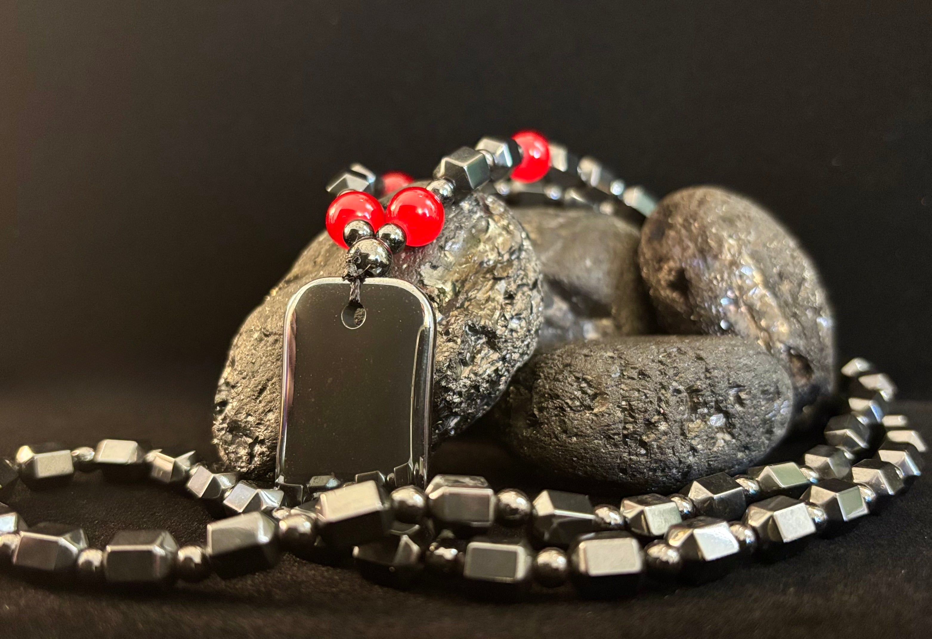 Hero Shield Magnetic Hematite Necklace – Red Power Beads + Dog Tag Pendant (Unisex Protection Jewelry) | | Wiccan Center