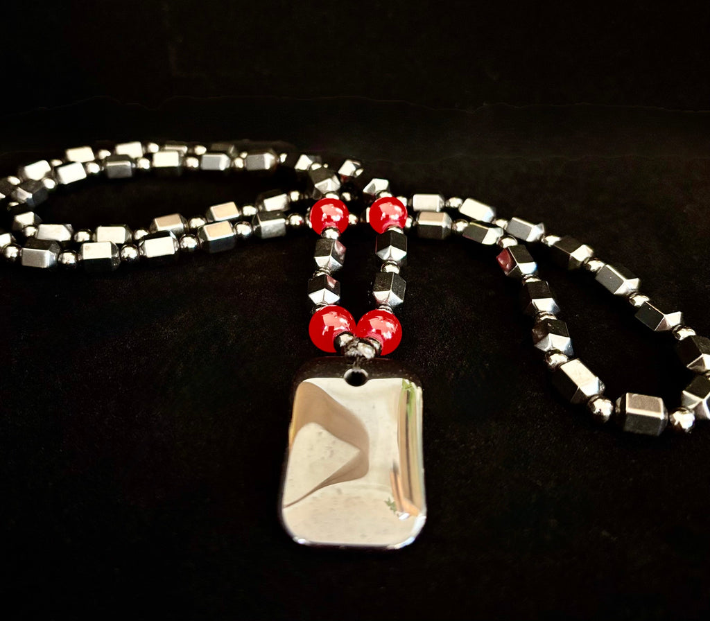 Hero Shield Magnetic Hematite Necklace – Red Power Beads + Dog Tag Pendant (Unisex Protection Jewelry) | | Wiccan Center