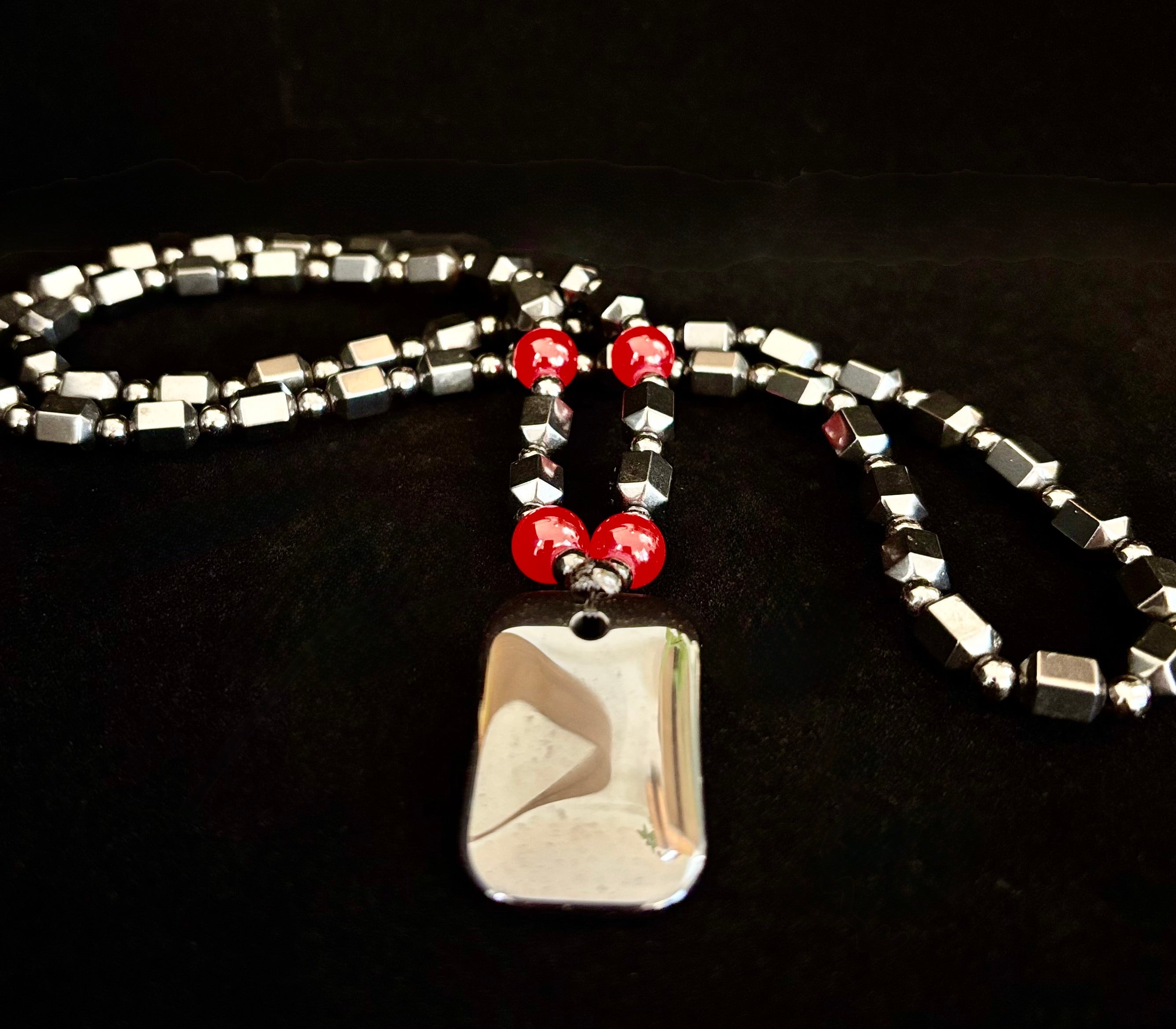 Hero Shield Magnetic Hematite Necklace – Red Power Beads + Dog Tag Pendant (Unisex Protection Jewelry) | | Wiccan Center
