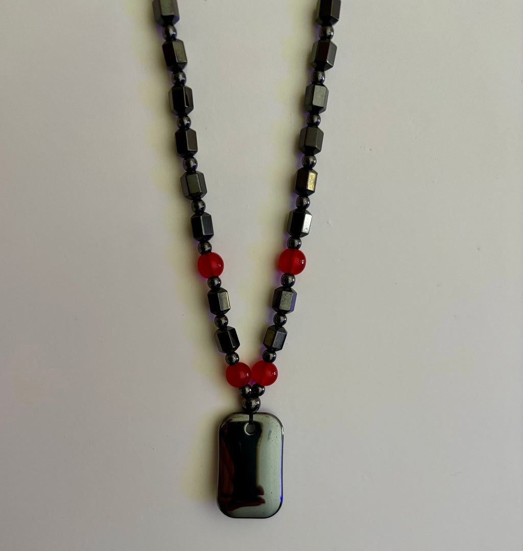 Hero Shield Magnetic Hematite Necklace – Red Power Beads + Dog Tag Pendant (Unisex Protection Jewelry) | | Wiccan Center