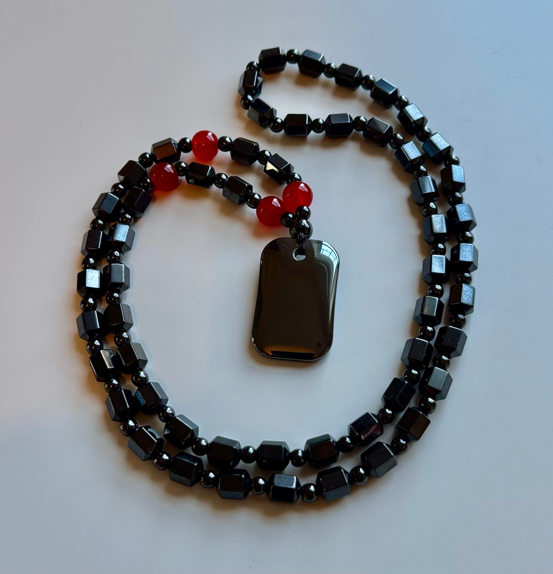 Hero Shield Magnetic Hematite Necklace – Red Power Beads + Dog Tag Pendant (Unisex Protection Jewelry) | | Wiccan Center