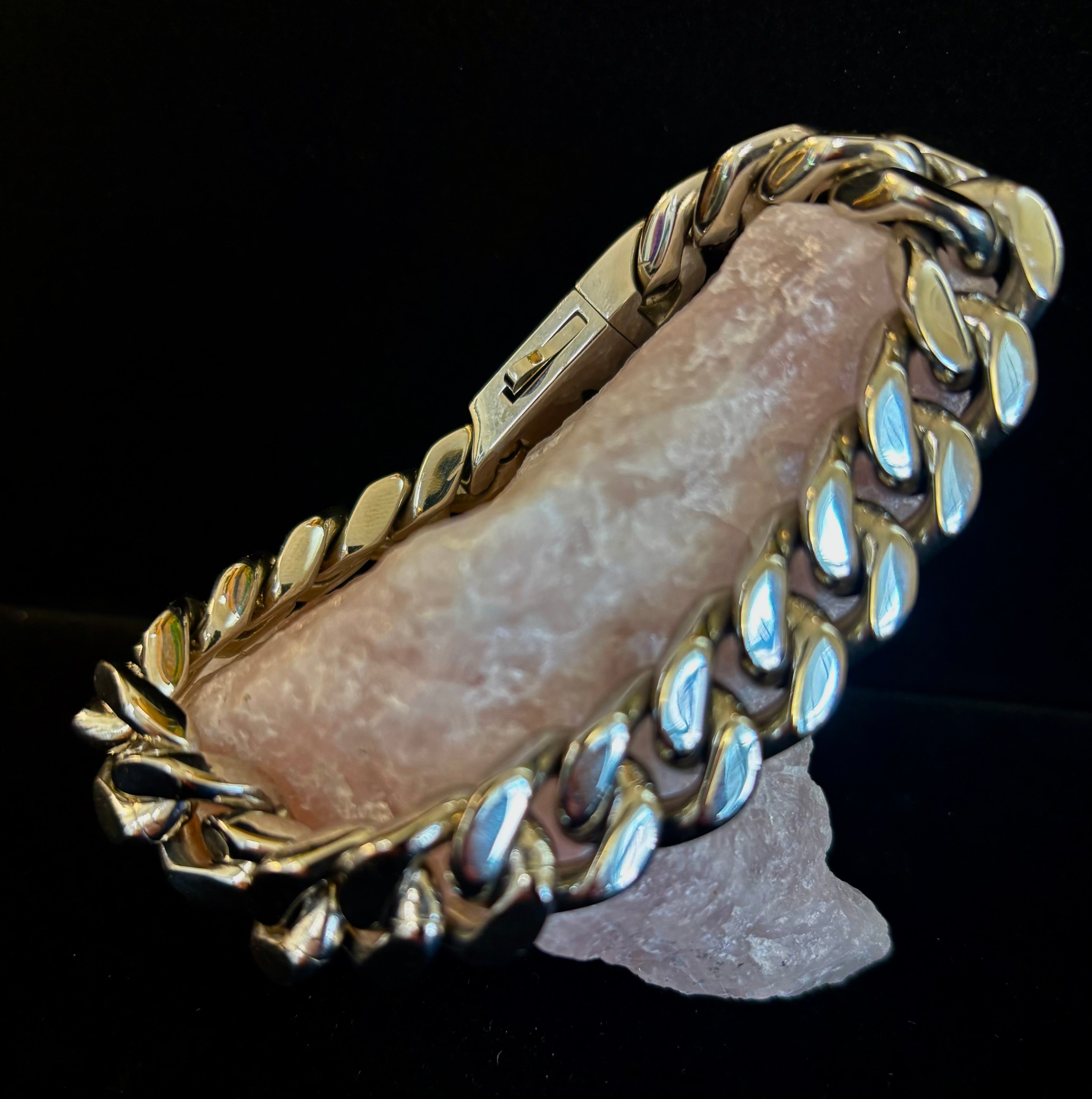Titanium Steel Chain Bracelet – 22cm Cuban Link, Silver/Gold/Rainbow | | Wiccan Center