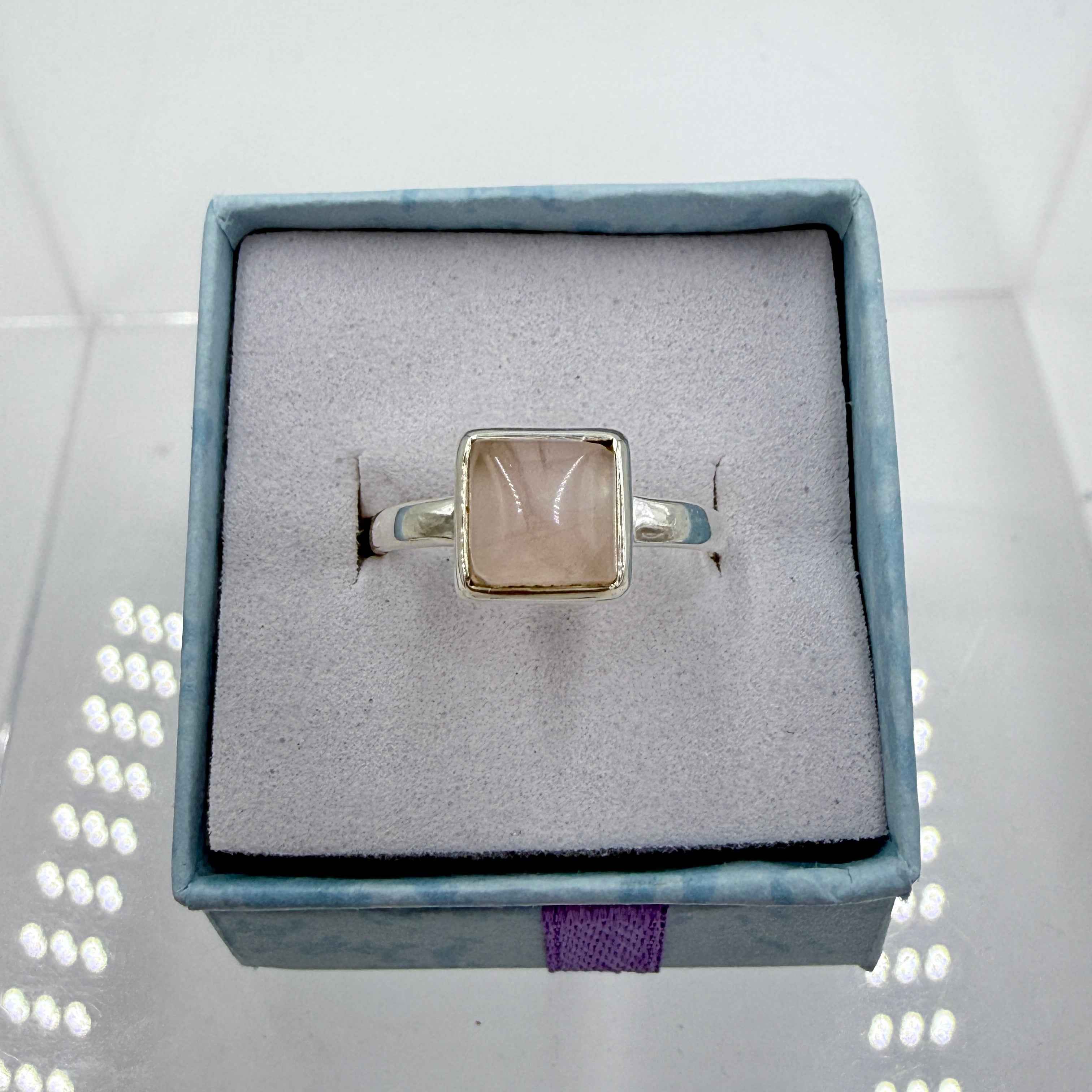 Sterling Silver Square Rose Quartz - Size 8 - Loving, Soothing & Heart Opening | Rings | Wiccan Center