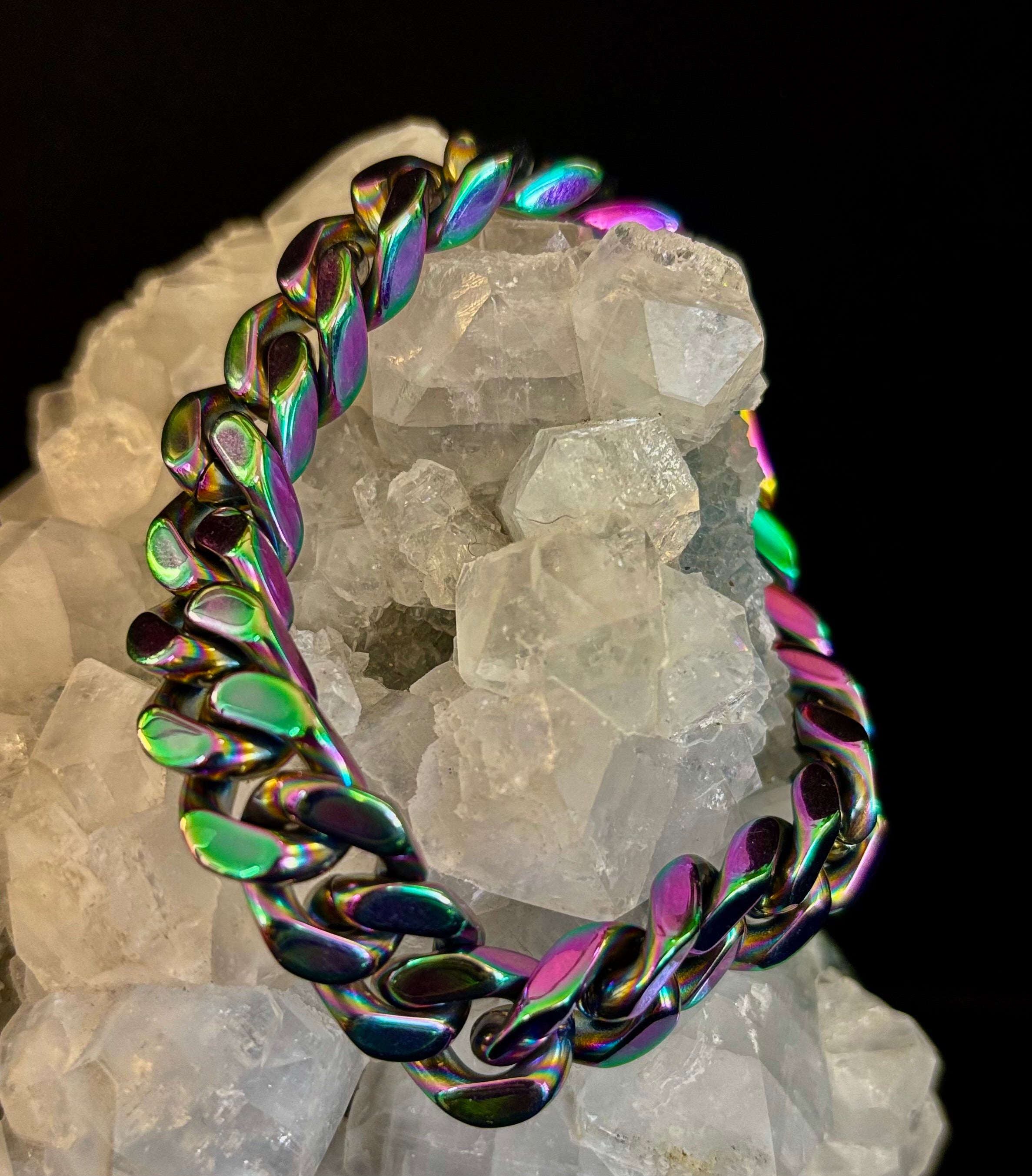 Titanium Steel Chain Bracelet – 22cm Cuban Link, Silver/Gold/Rainbow | | Wiccan Center
