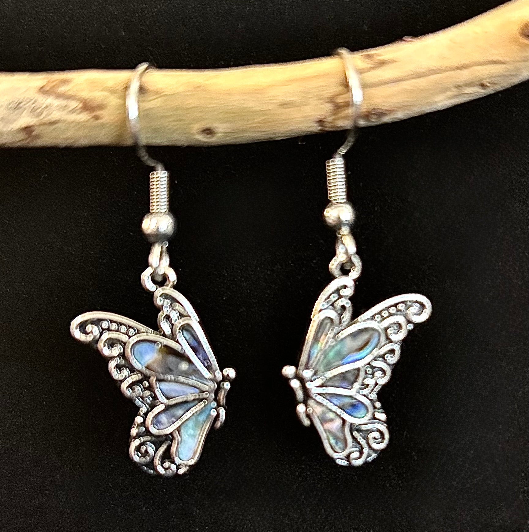 Petite Abalone Butterfly Earrings | Iridescent Wing Dangle Jewels | | Wiccan Center