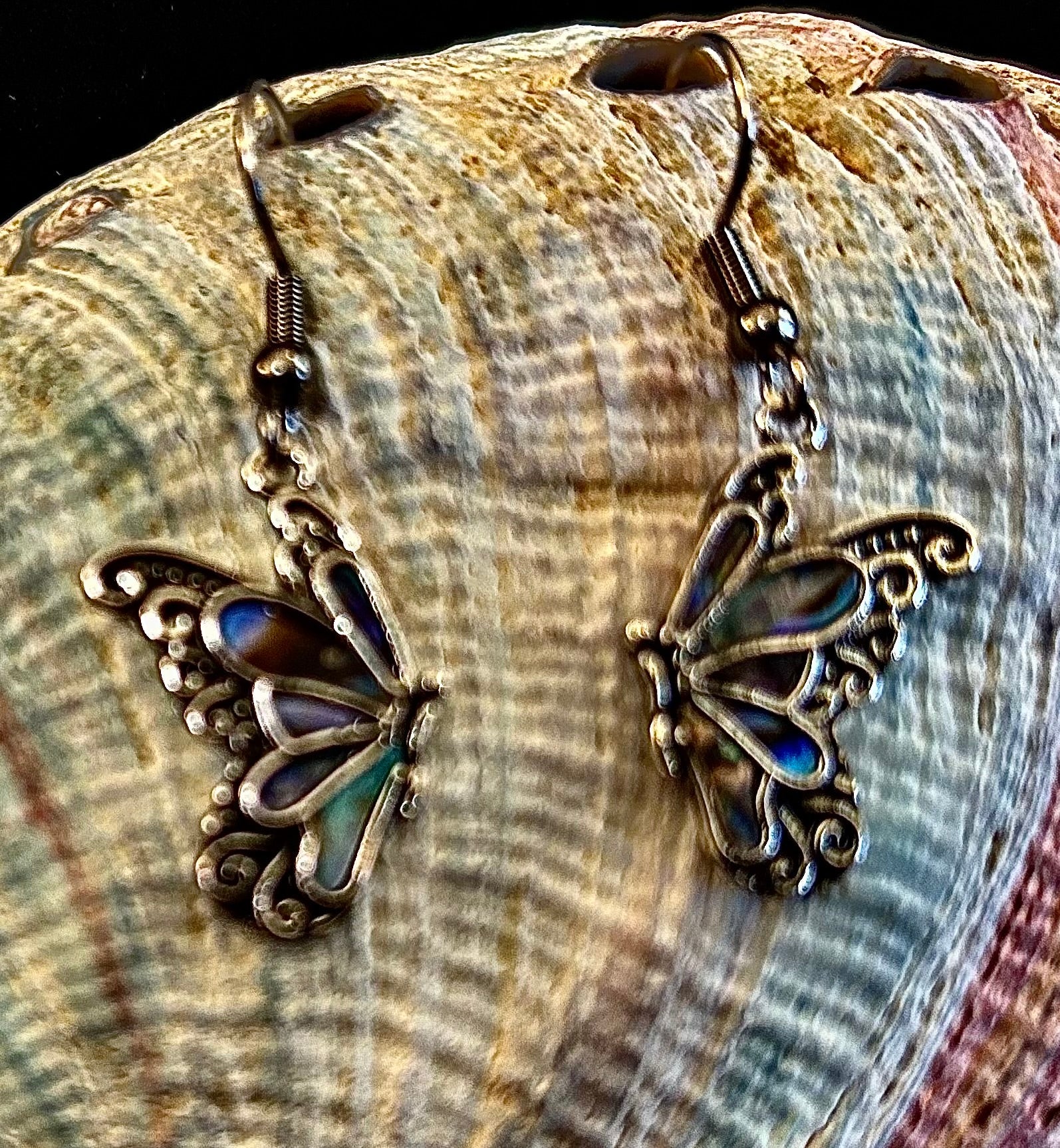 Petite Abalone Butterfly Earrings | Iridescent Wing Dangle Jewels | | Wiccan Center