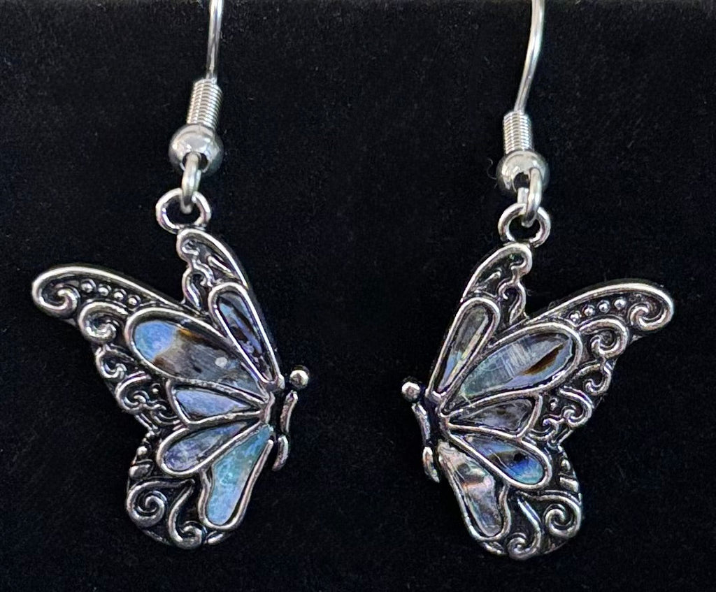 Petite Abalone Butterfly Earrings | Iridescent Wing Dangle Jewels | | Wiccan Center