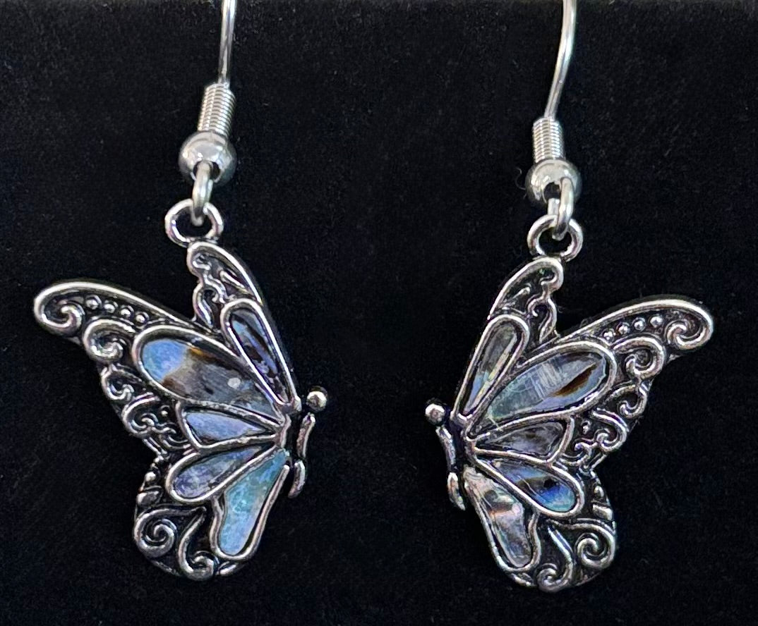Petite Abalone Butterfly Earrings | Iridescent Wing Dangle Jewels | | Wiccan Center