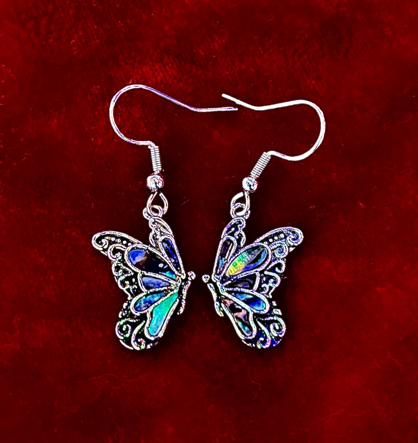 Petite Abalone Butterfly Earrings | Iridescent Wing Dangle Jewels | | Wiccan Center