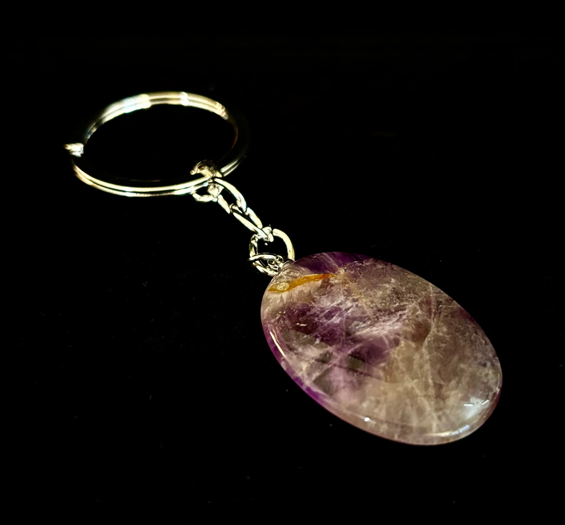 Natural Crystal Worry Stone Keychain – Amethyst, Clear Quartz, Obsidian, Tiger’s Eye, Green Aventurine & Rose Quartz (1.25”) | | Wiccan Center
