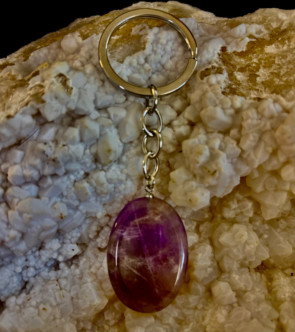 Natural Crystal Worry Stone Keychain – Amethyst, Clear Quartz, Obsidian, Tiger’s Eye, Green Aventurine & Rose Quartz (1.25”) | | Wiccan Center