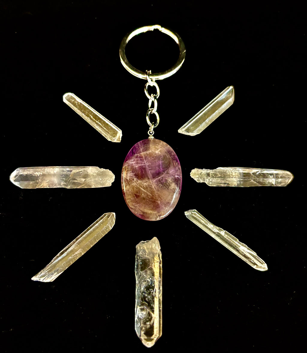 Natural Crystal Worry Stone Keychain – Amethyst, Clear Quartz, Obsidian, Tiger’s Eye, Green Aventurine & Rose Quartz (1.25”) | | Wiccan Center