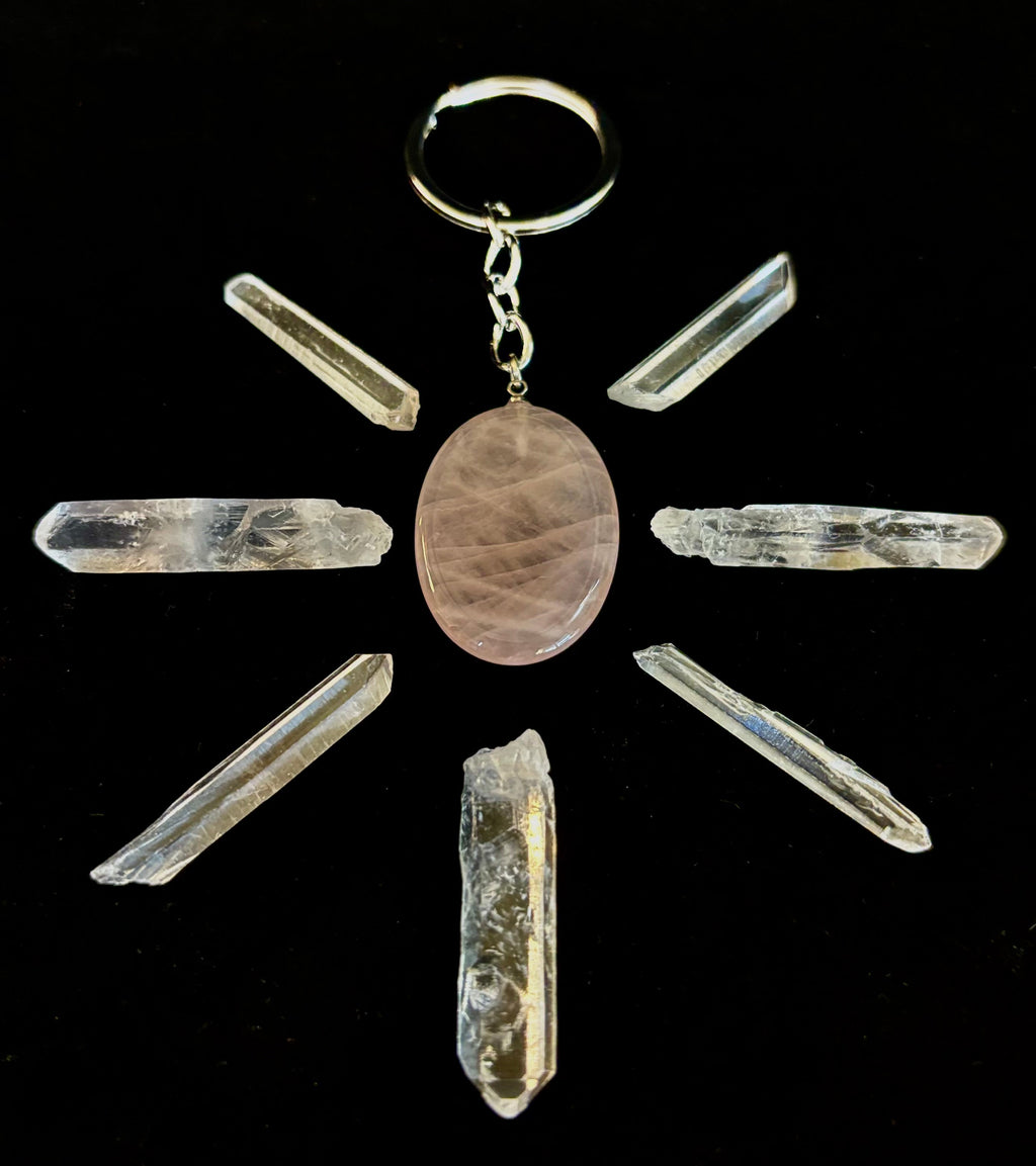 Natural Crystal Worry Stone Keychain – Amethyst, Clear Quartz, Obsidian, Tiger’s Eye, Green Aventurine & Rose Quartz (1.25”) | | Wiccan Center