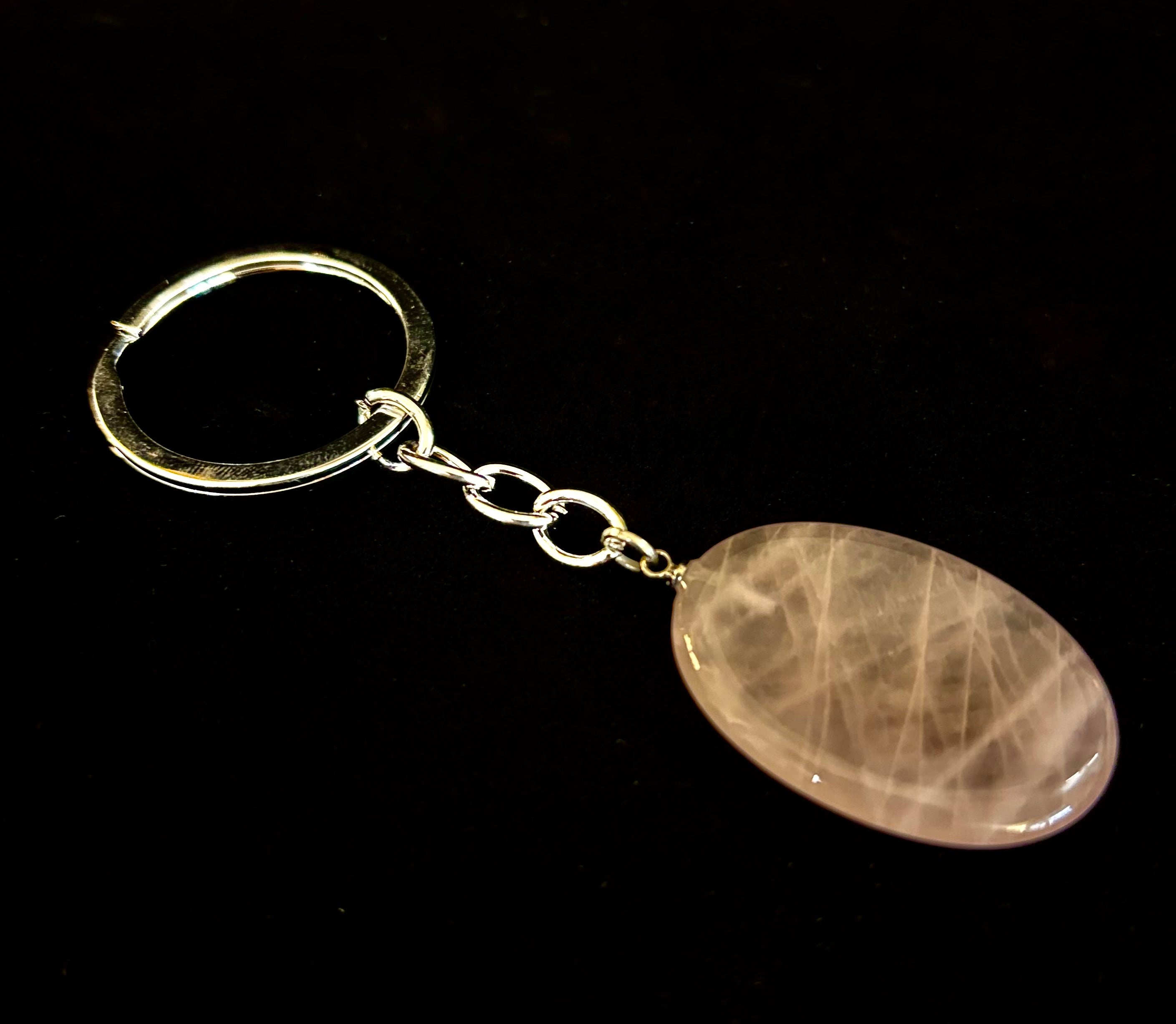 Natural Crystal Worry Stone Keychain – Amethyst, Clear Quartz, Obsidian, Tiger’s Eye, Green Aventurine & Rose Quartz (1.25”) | | Wiccan Center