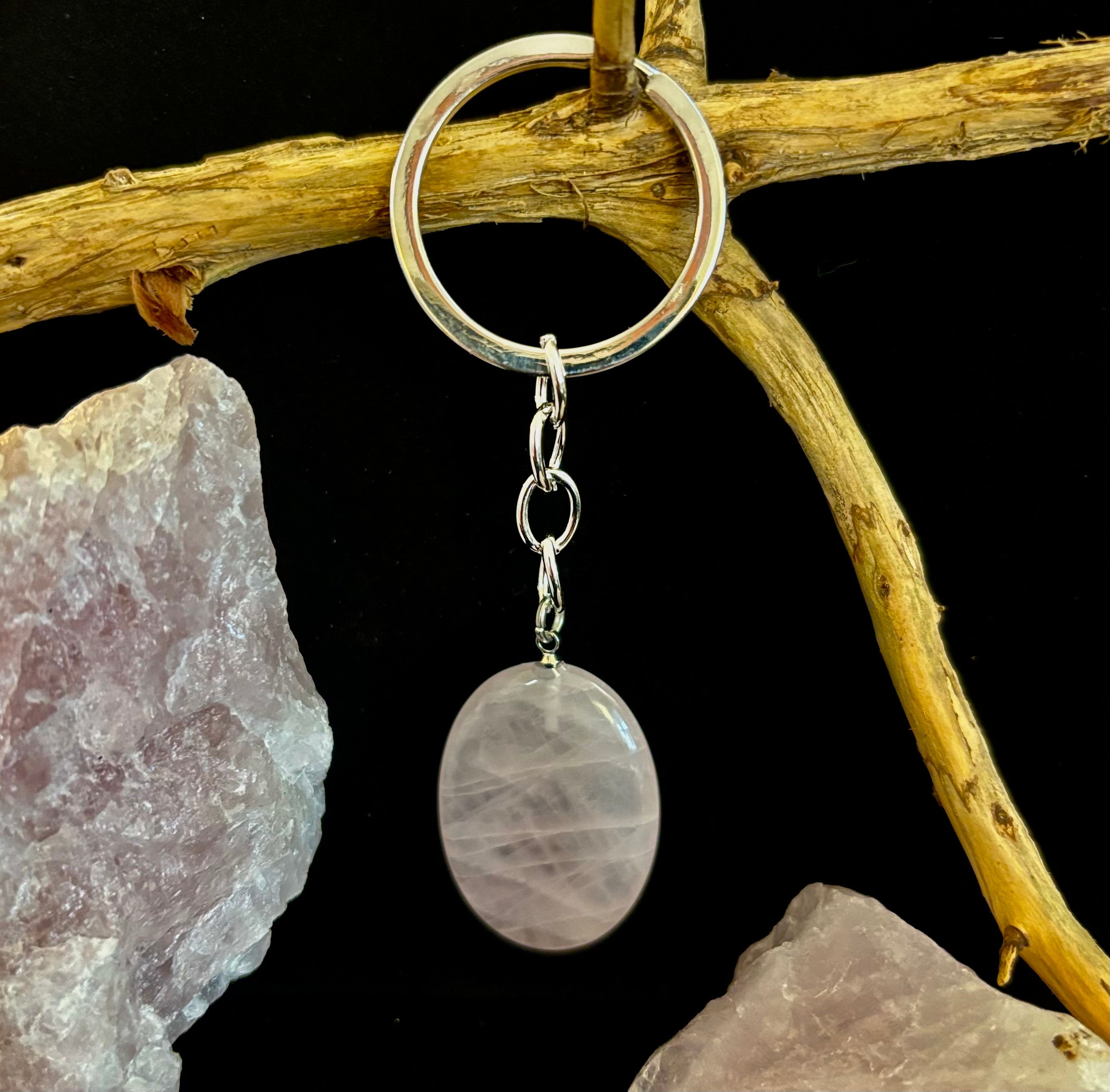 Natural Crystal Worry Stone Keychain – Amethyst, Clear Quartz, Obsidian, Tiger’s Eye, Green Aventurine & Rose Quartz (1.25”) | | Wiccan Center