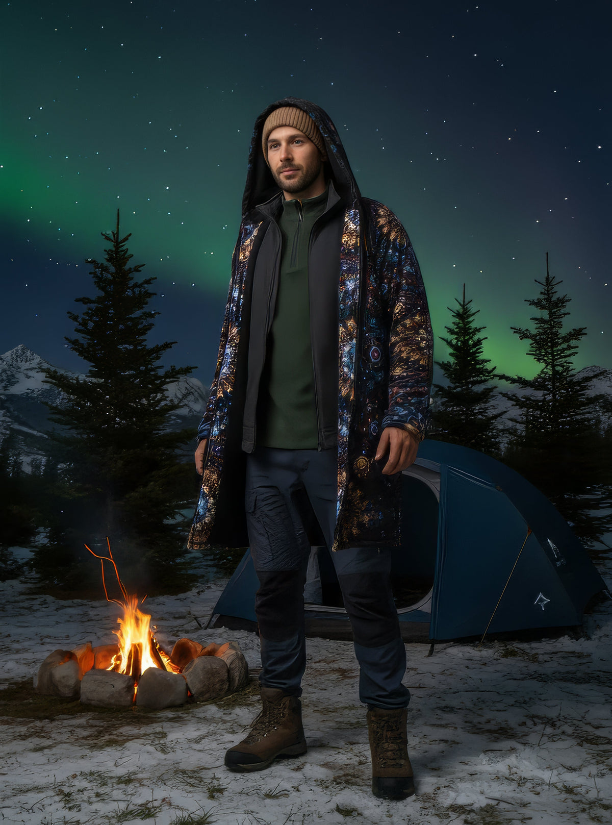 Cosmic Plane Cuddle Coat | Unisex Minky Sherpa Lined Coat with Hood, Zipper and Pockets | Women and Mens Festival Coat | Mountain Fashion | Zipper Cloak - AOP | Wiccan Center